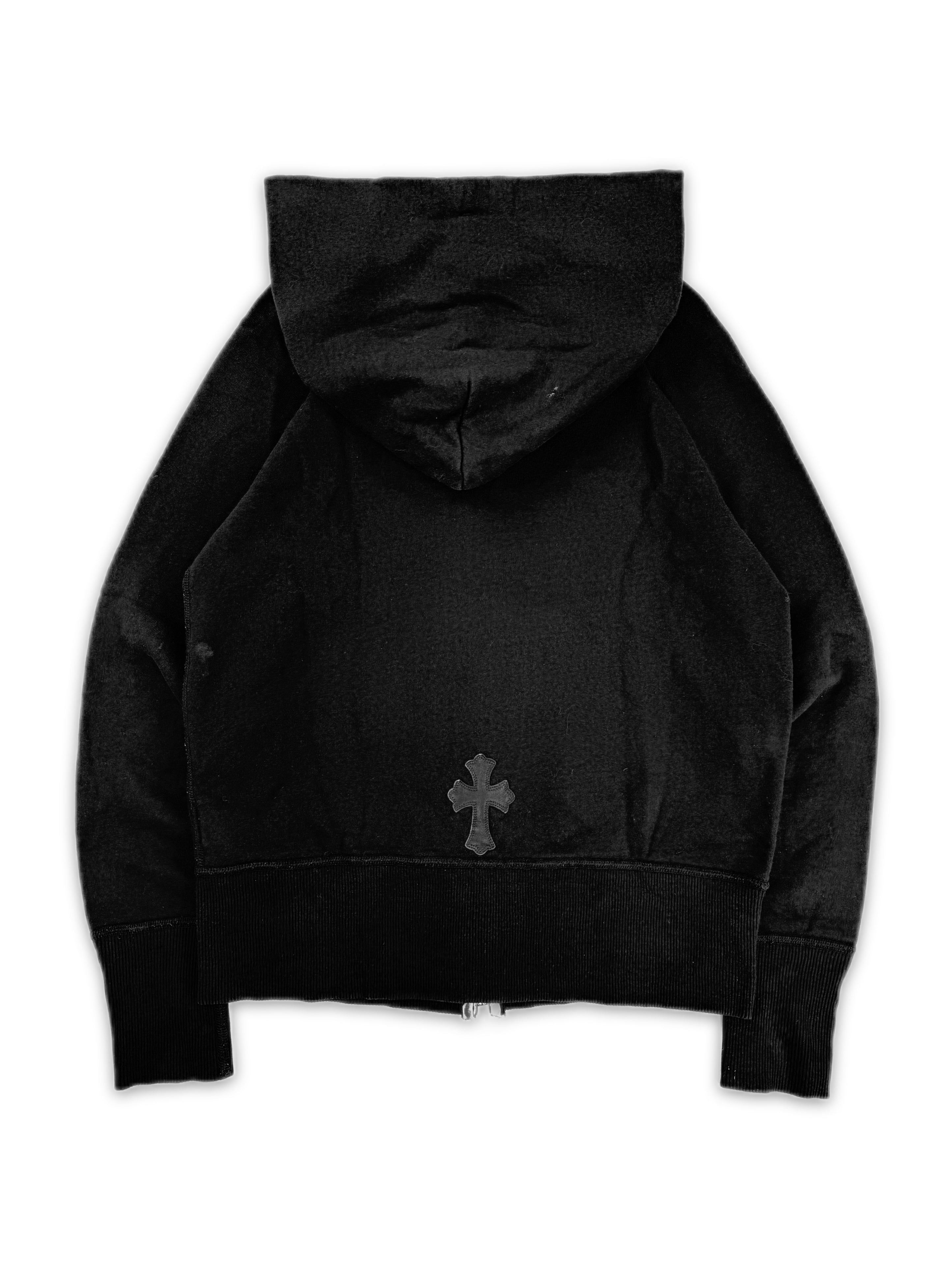 Chrome Hearts Cross Leather Patch Dagger Zip Up Faded Hoodie