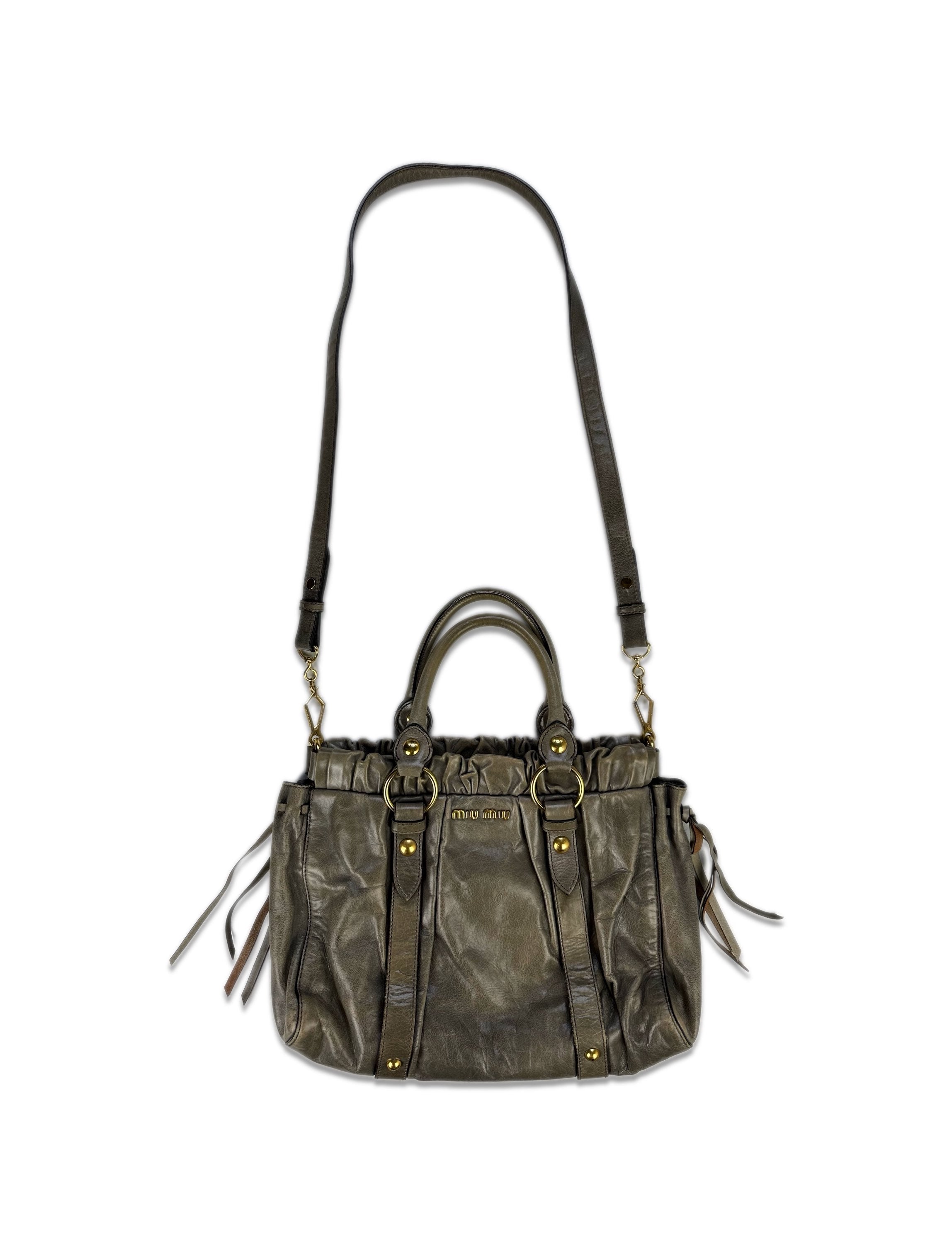 00s Miu Miu Leather Cross Body Tassel Handbag