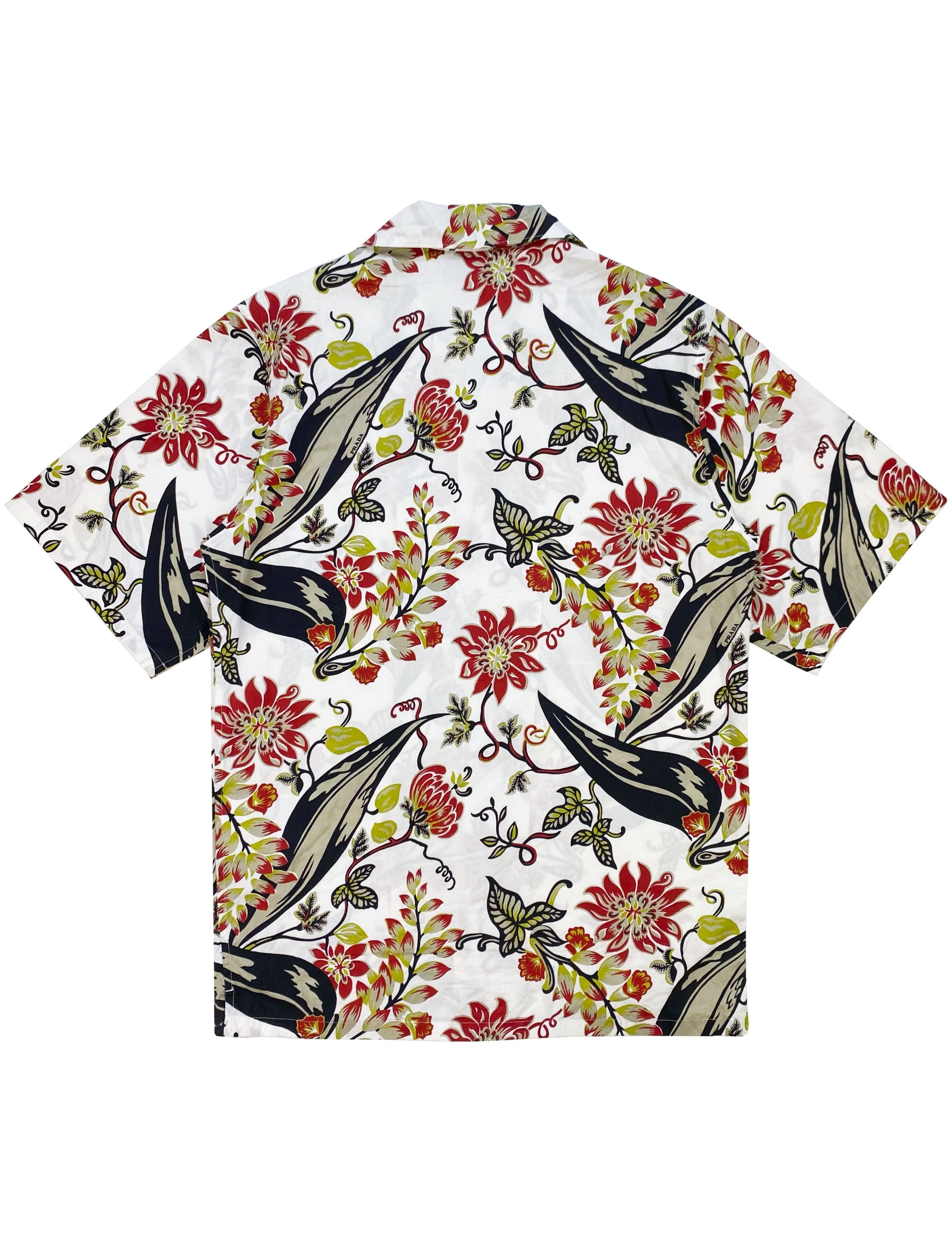 SS19 Prada Floral Poplin Graphic Camp Collar Button Up Shirt