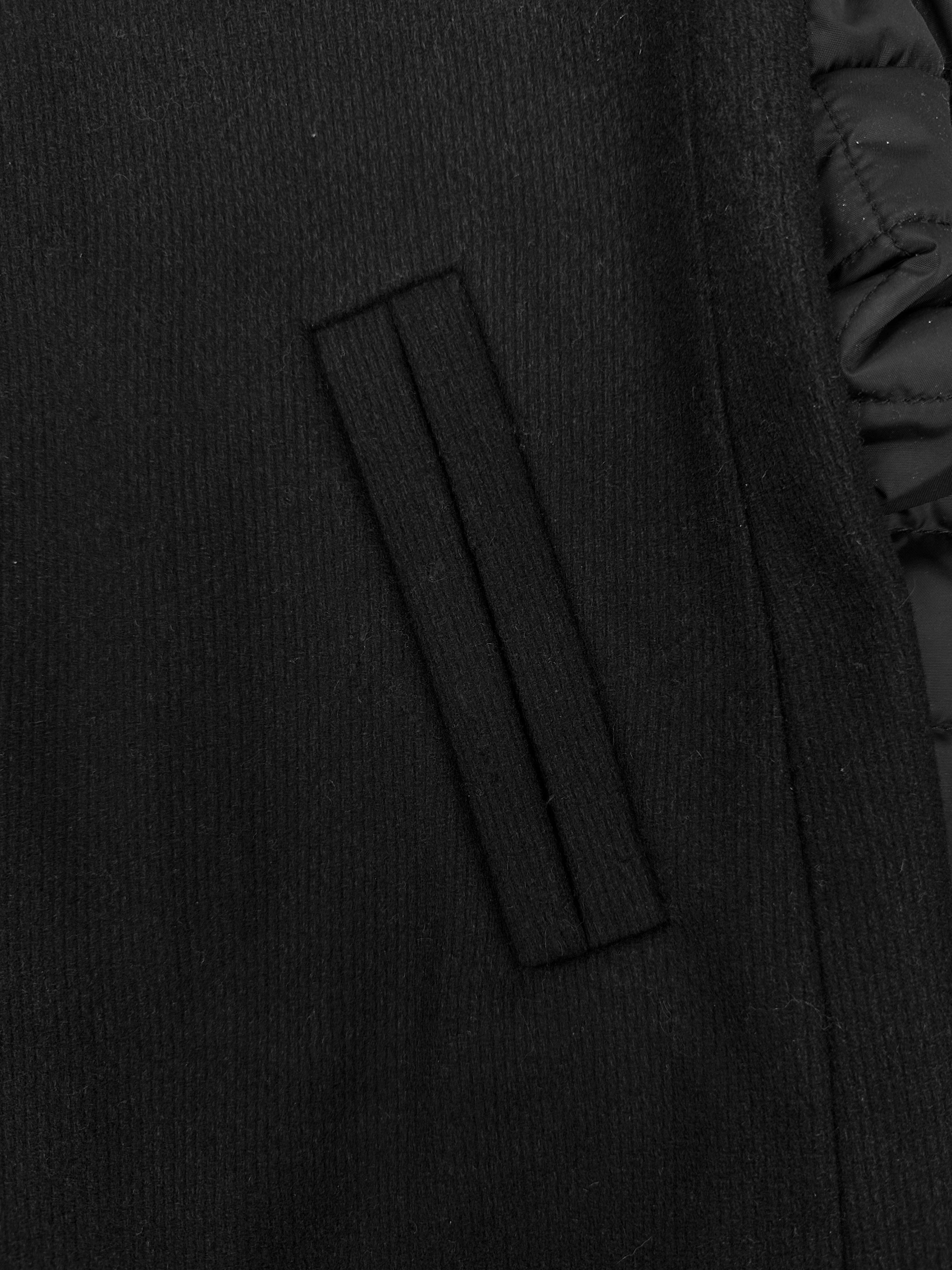 00s Balmain Puffer Sleeve Black Wool Long Coat