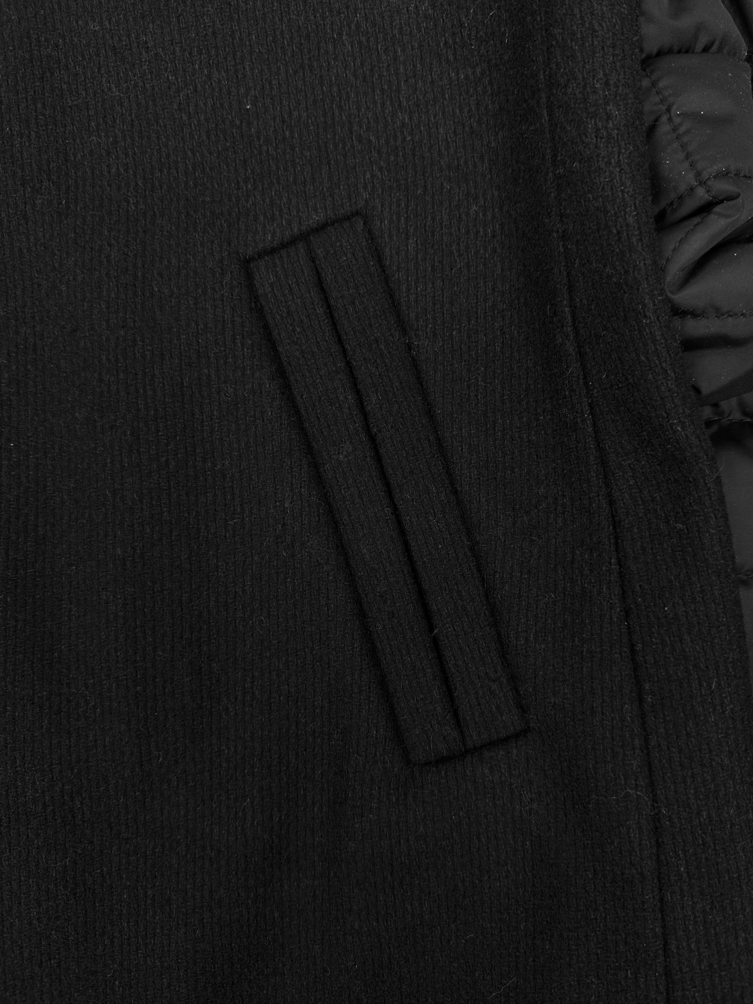 00s Balmain Puffer Sleeve Black Wool Long Coat