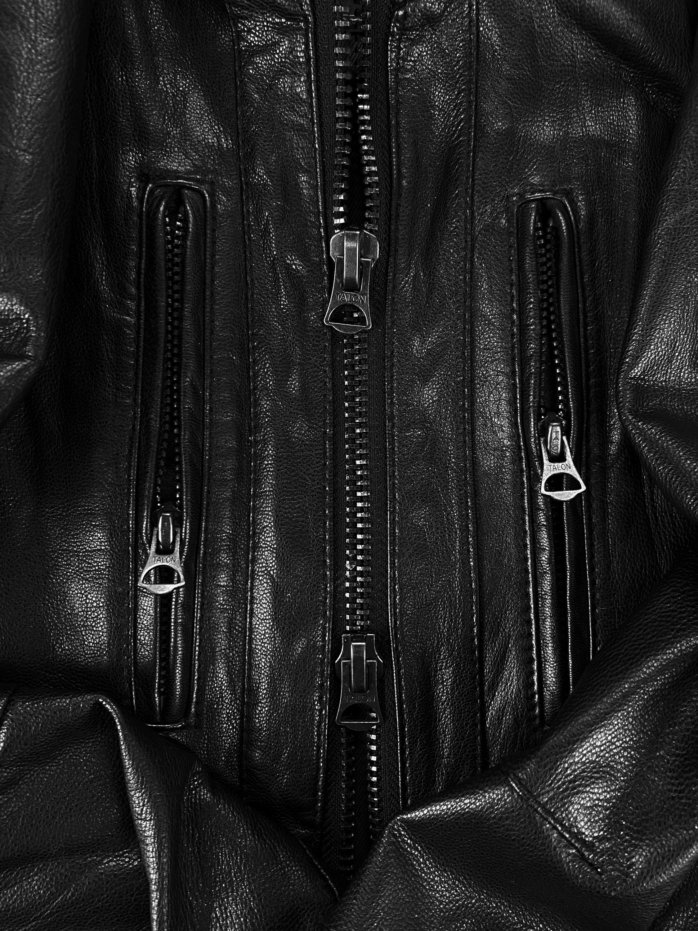 00s Tete Homme Multi Zip Black High Neck Leather Jacket