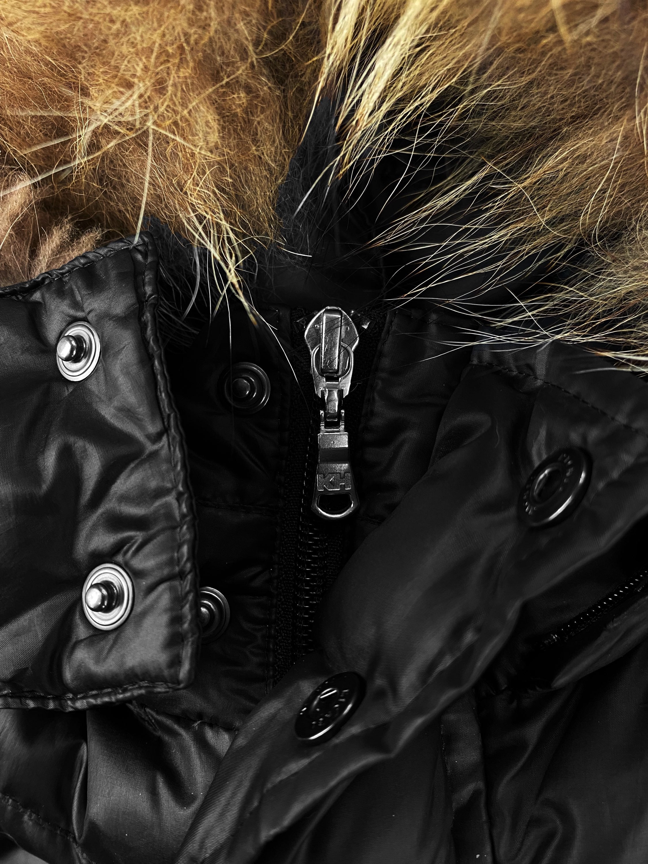 Katharine Hamnett Fur Hooded Black Down Fill Puffer Jacket