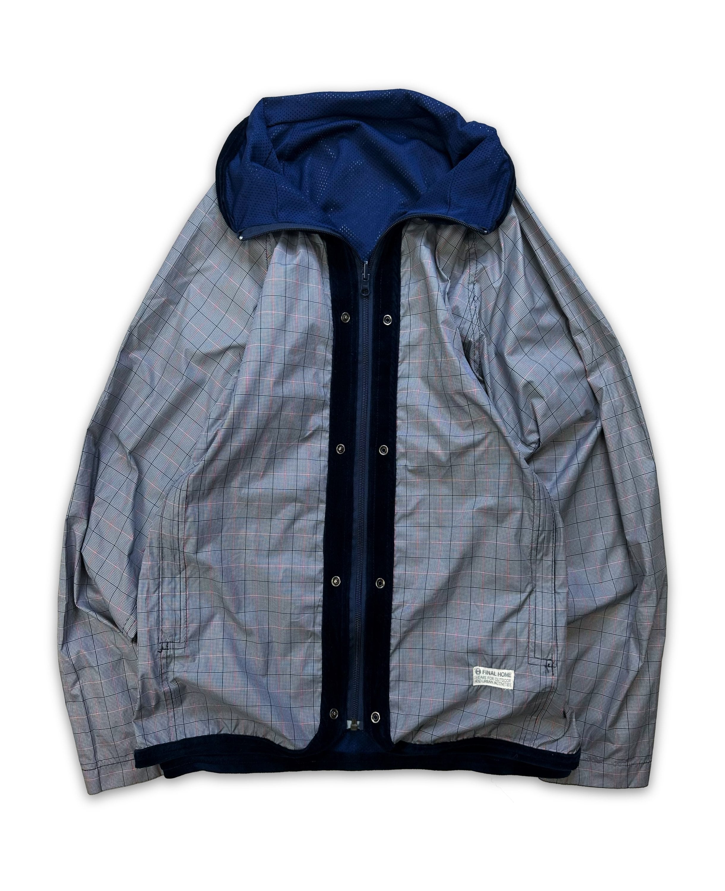 00s Final Home Blue Plaid Exposed Zip Nylon Jacket