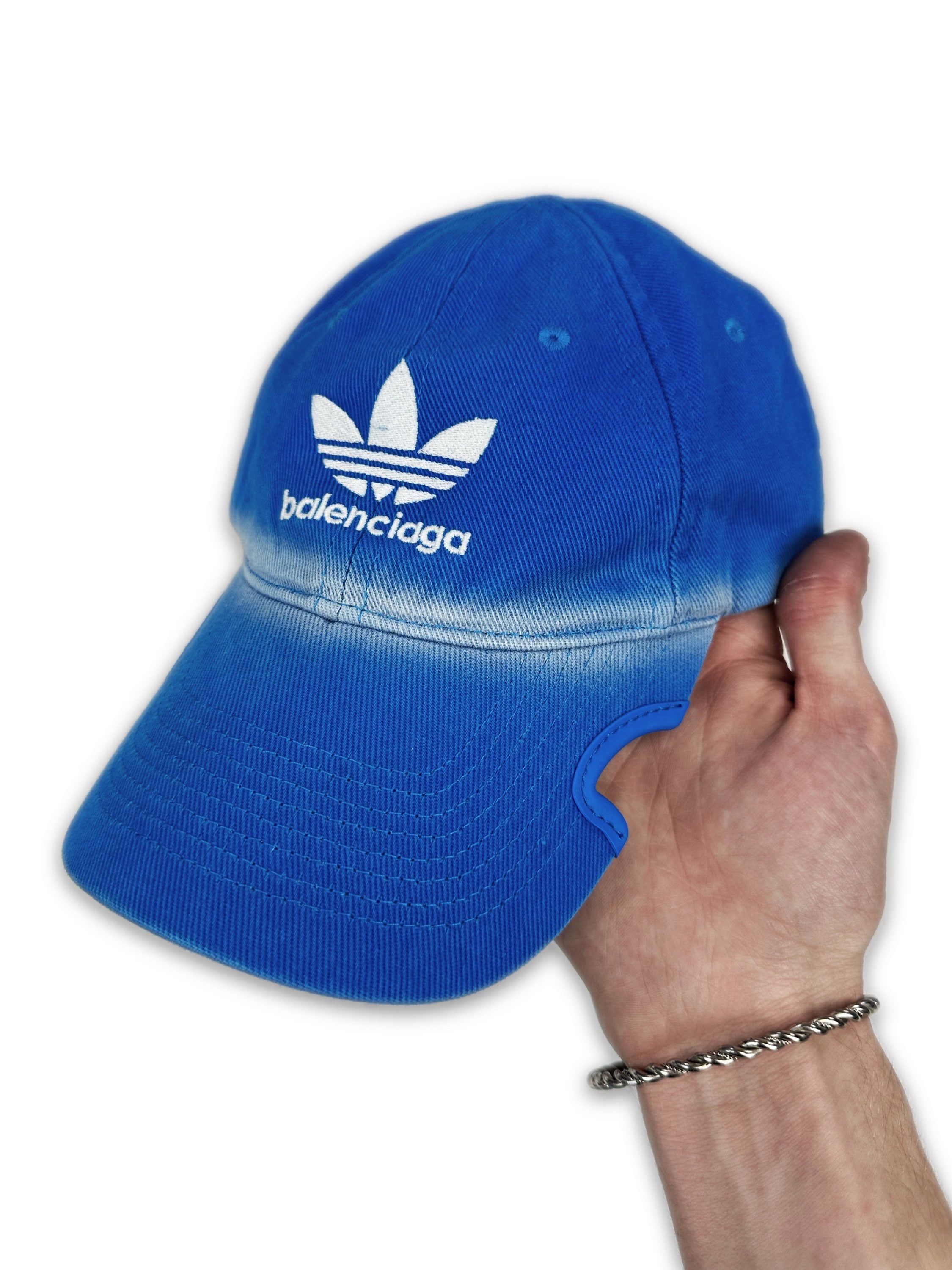 Balenciaga x Adidas Distressed Embroidered Logo Blue Hat