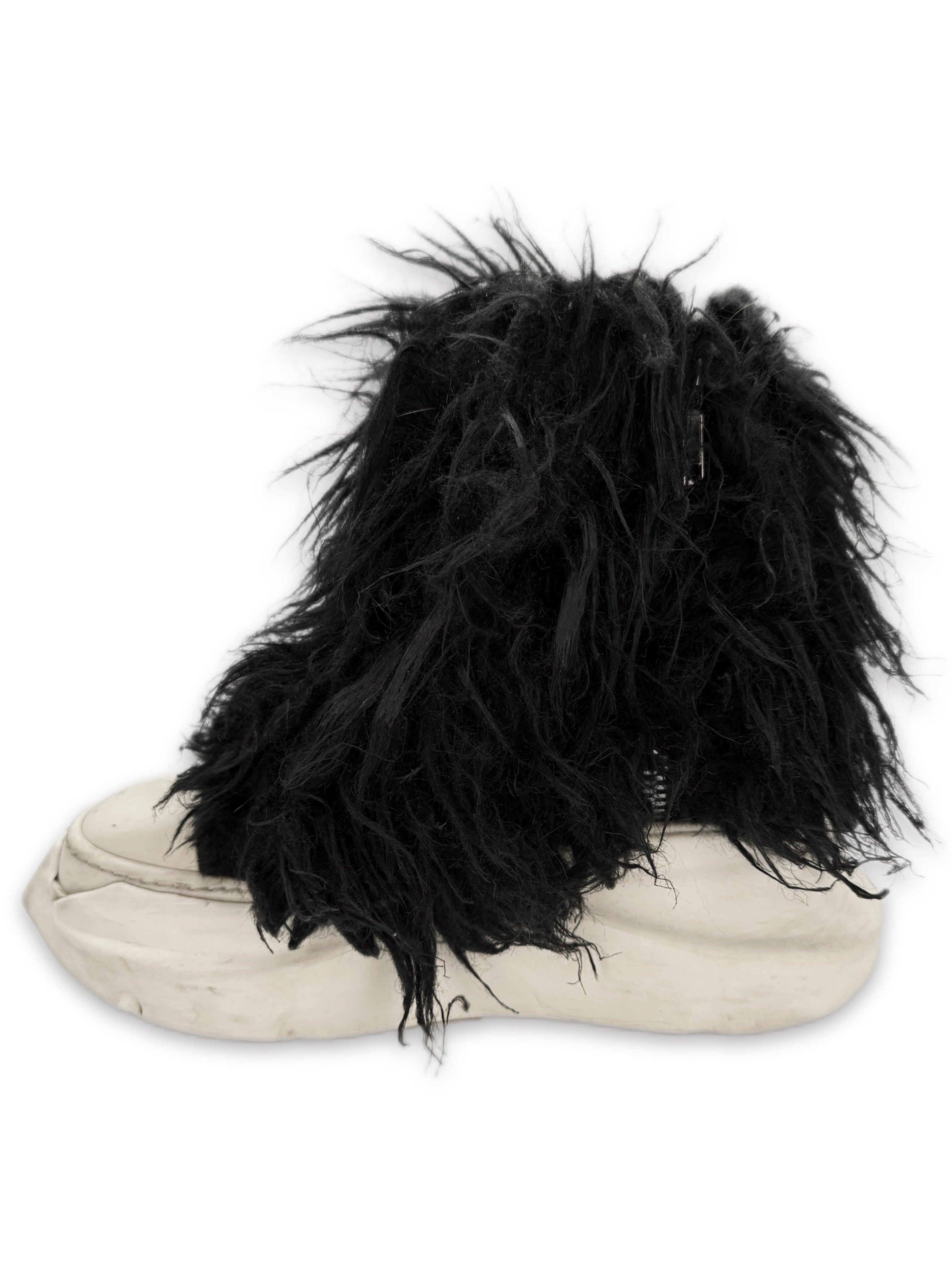 Rick Owens Faux Fur Black Abstract Ramone Hi-top Sneakers