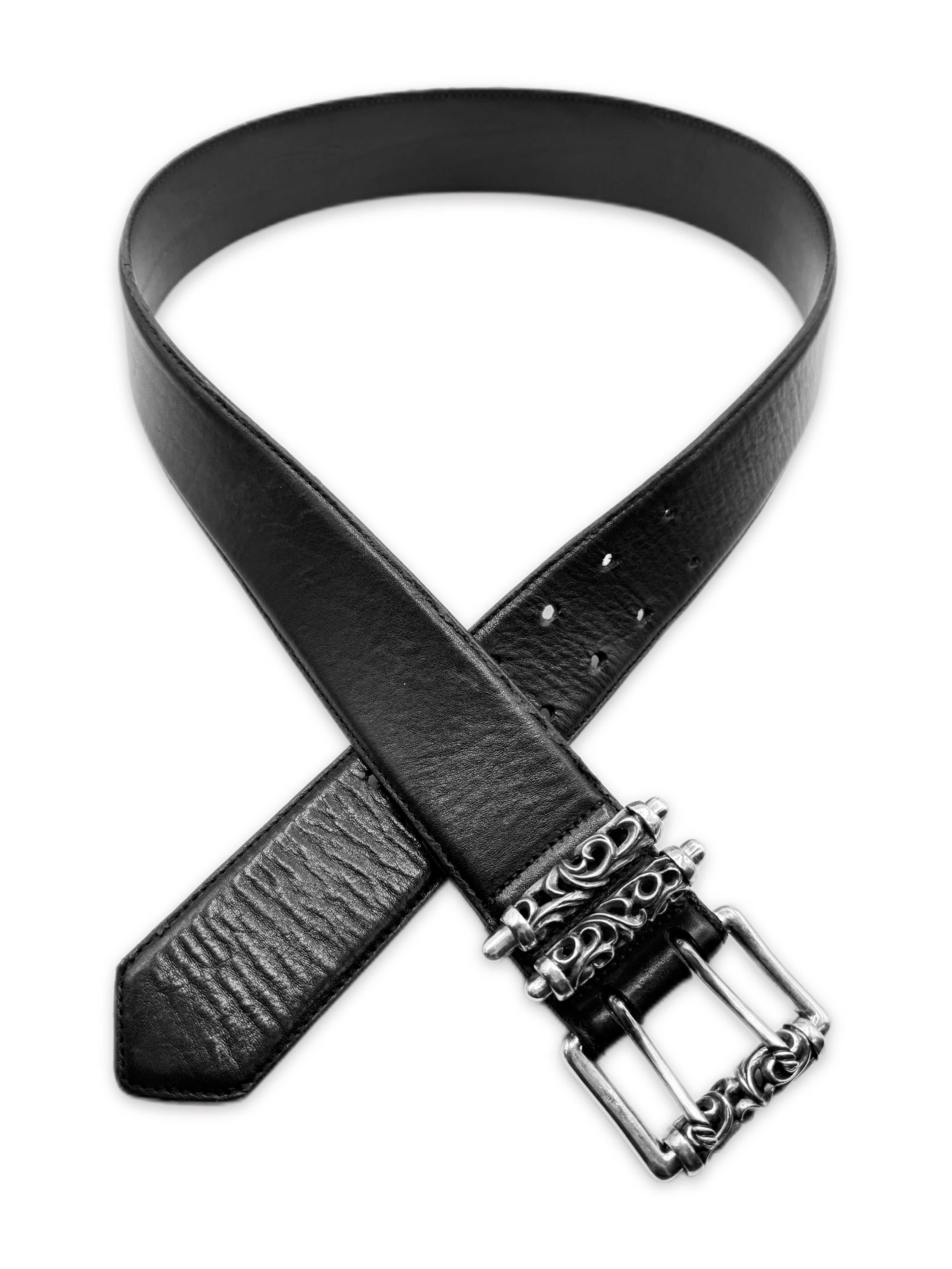 Chrome Hearts Double Roller Black Leather .925 Silver Belt