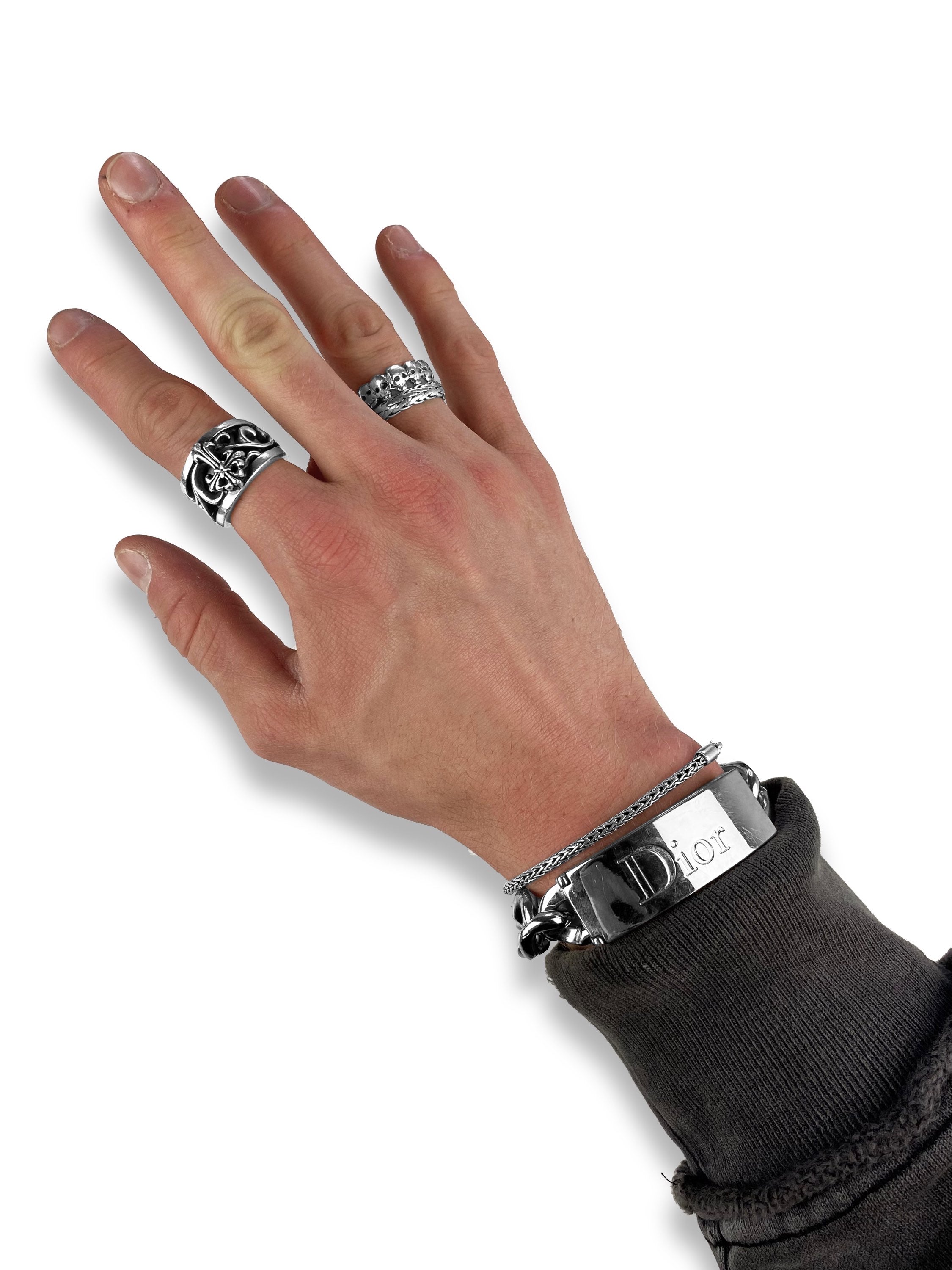 Dior Silver Cuban Link Etched Logo Stash Bracelet