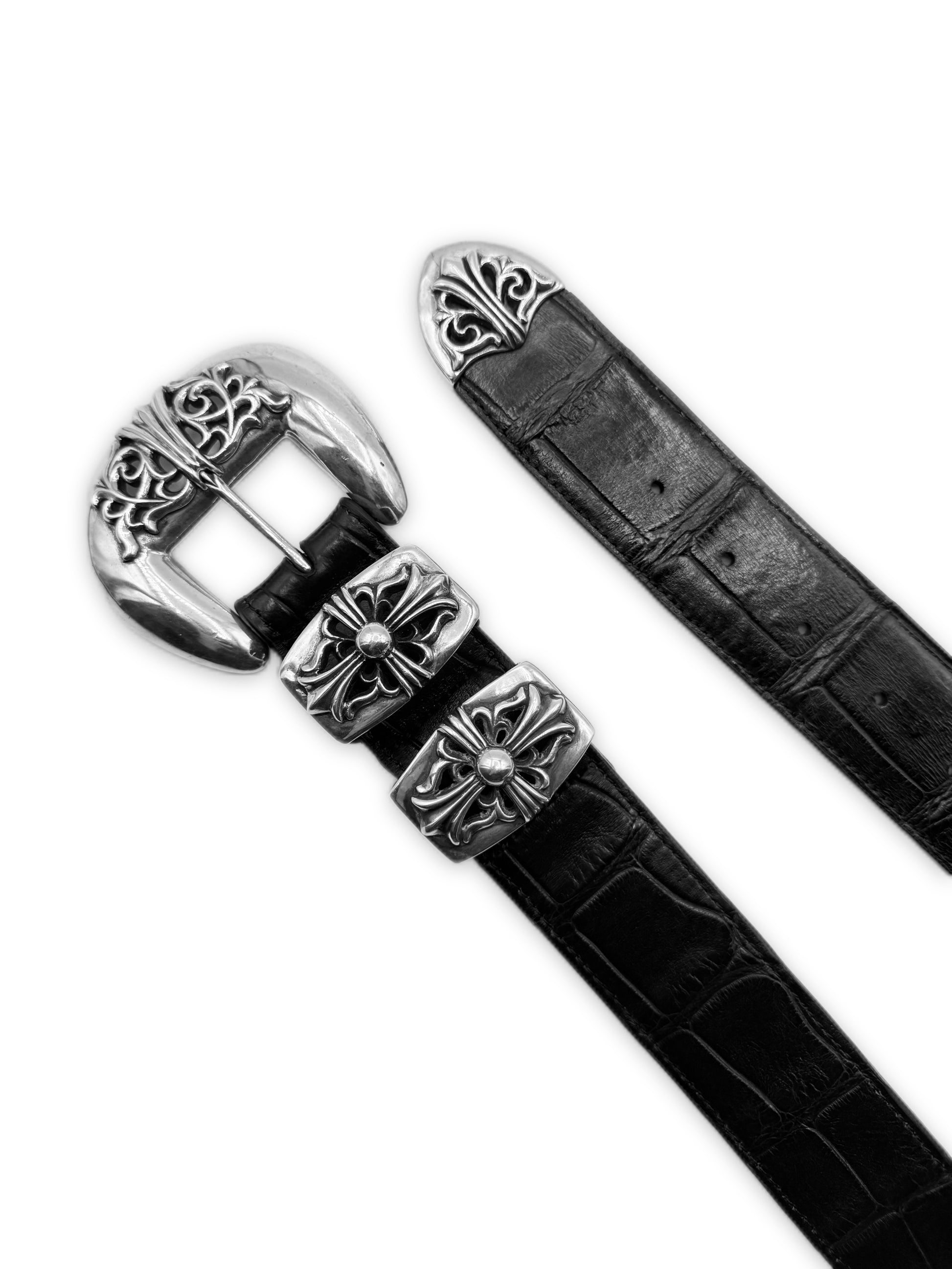 Chrome Hearts Alligator Leather 4 Piece .925 Silver Black Western Belt
