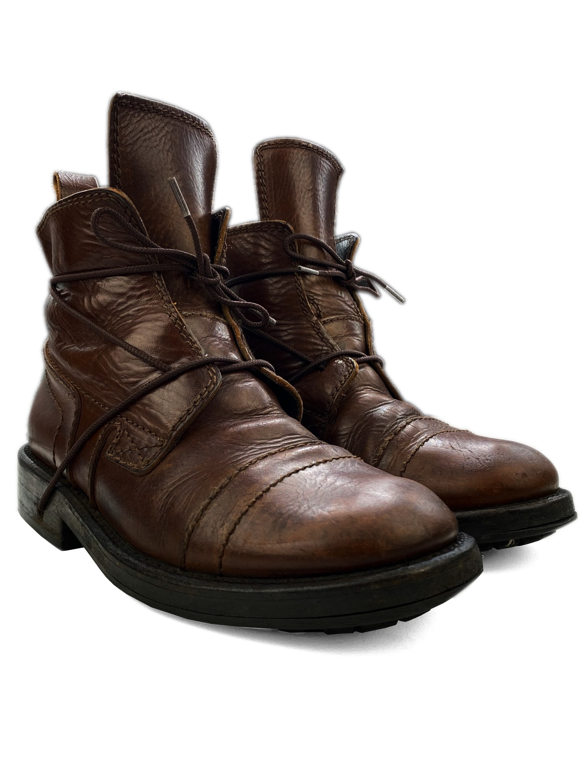 AW97 Dirk Bikkembergs Brown Leather Web Lace Combat Boots