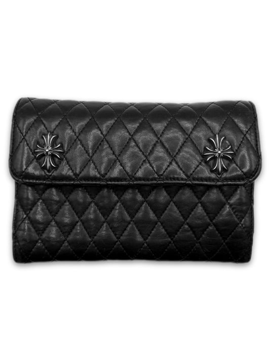 Chrome Hearts ‘Wave4’ Quilted Leather Silver Cross Tri Fold Clutch Wallet