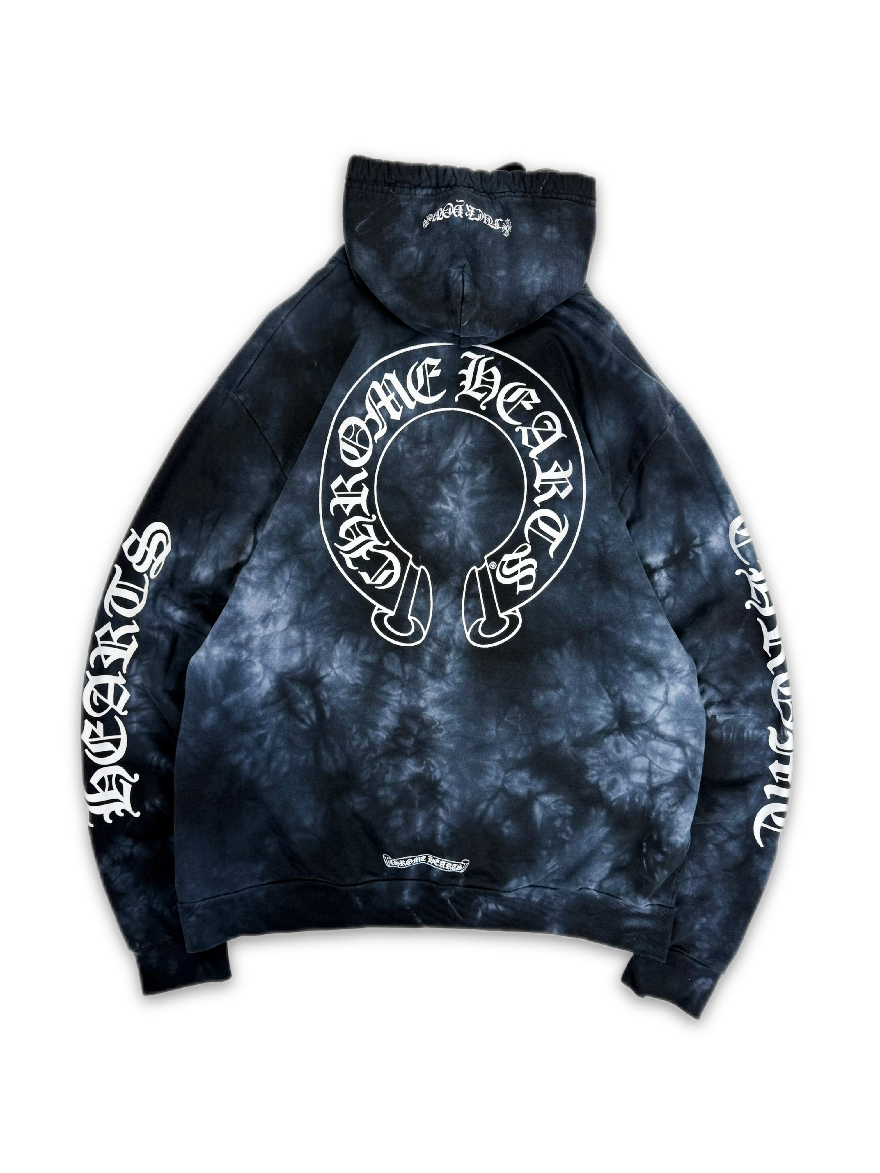 Chrome Hearts Tie Dye Blue ‘Fuck You’ Horseshoe Logo Hoodie