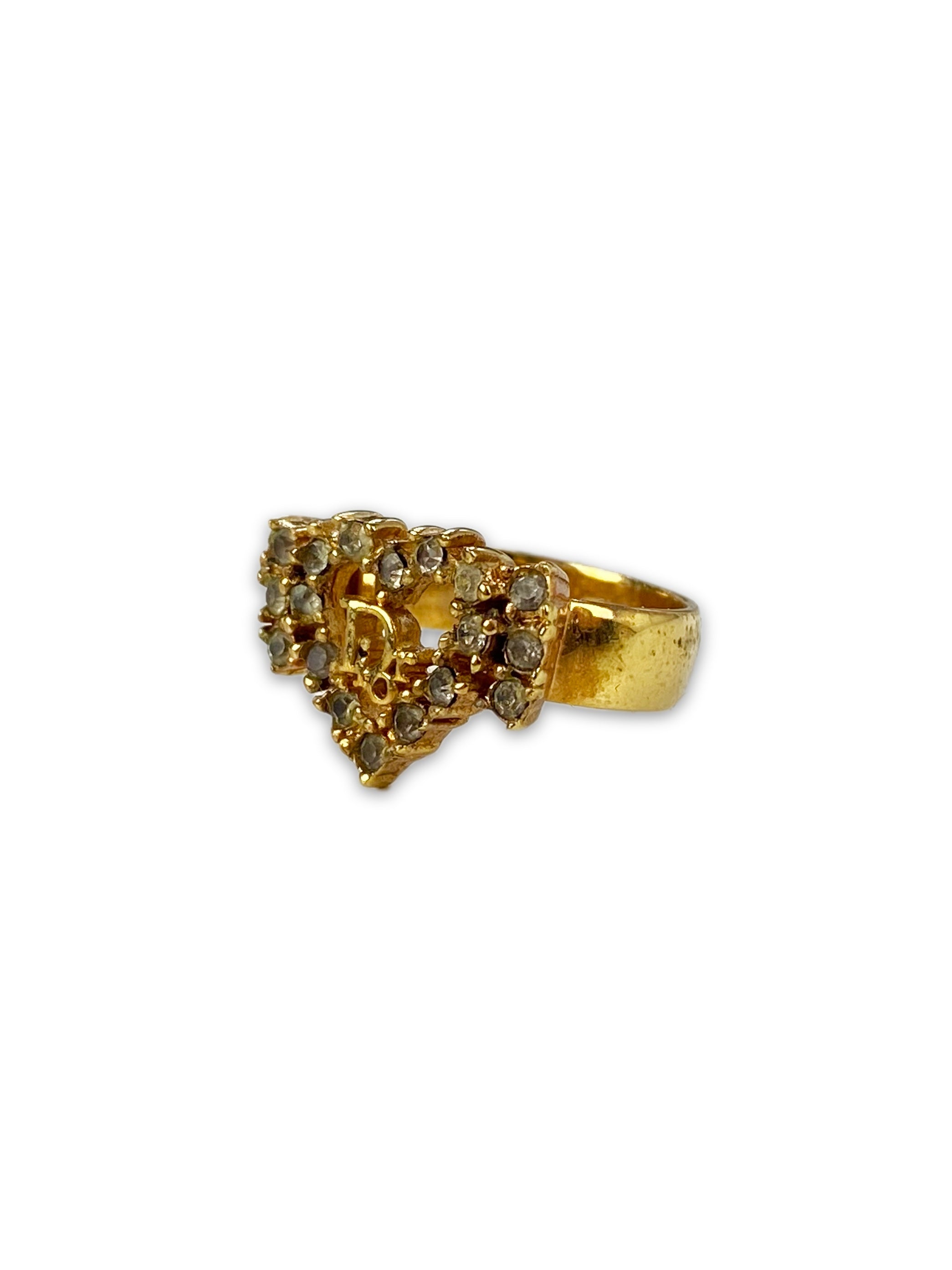 Dior Gold Heart Motif Crystal Ring