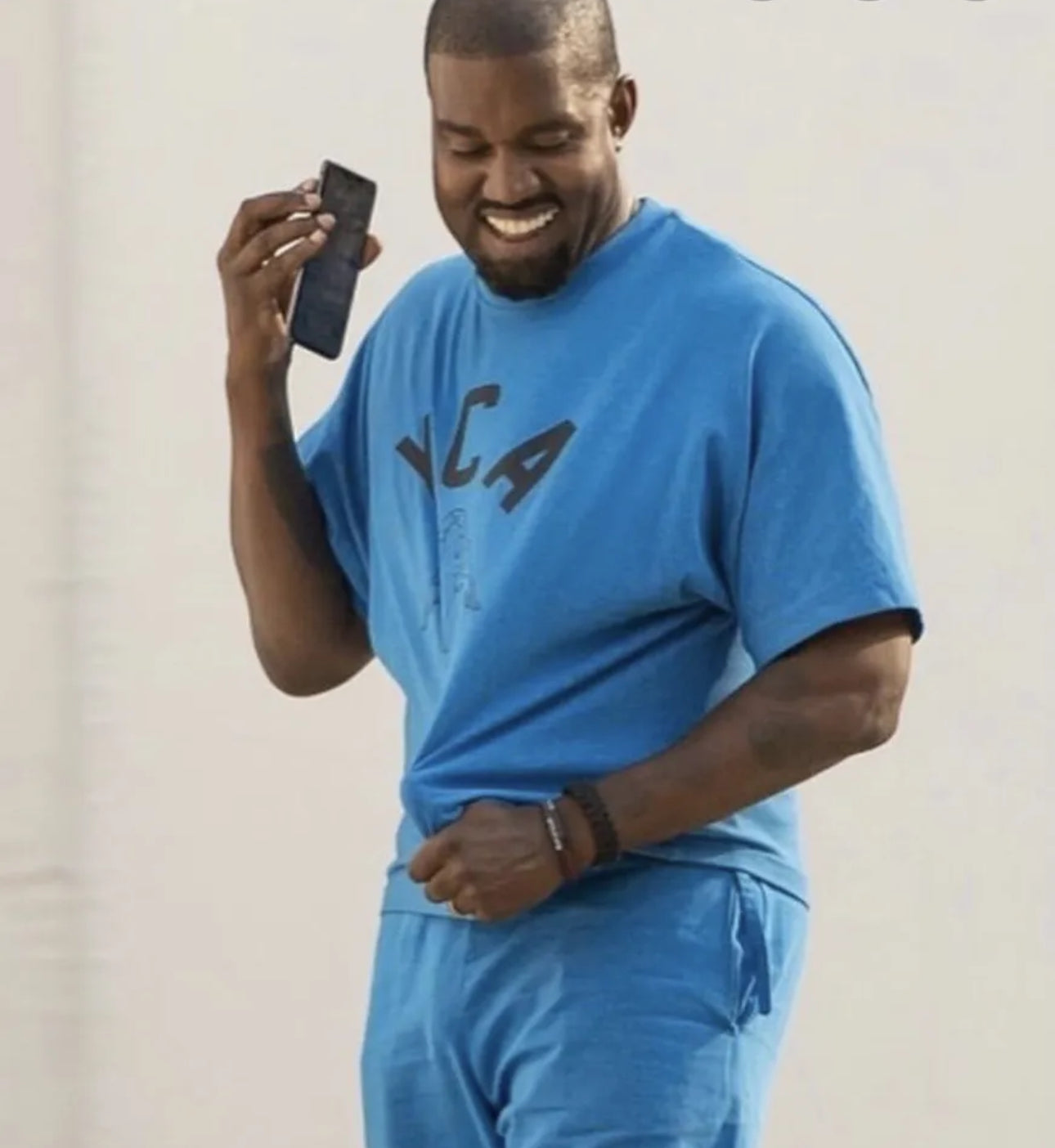 2020 Yeezy UNRELEASED SAMPL ‘YCA’ Collegiate Logo Cropped Blue T-Shirt