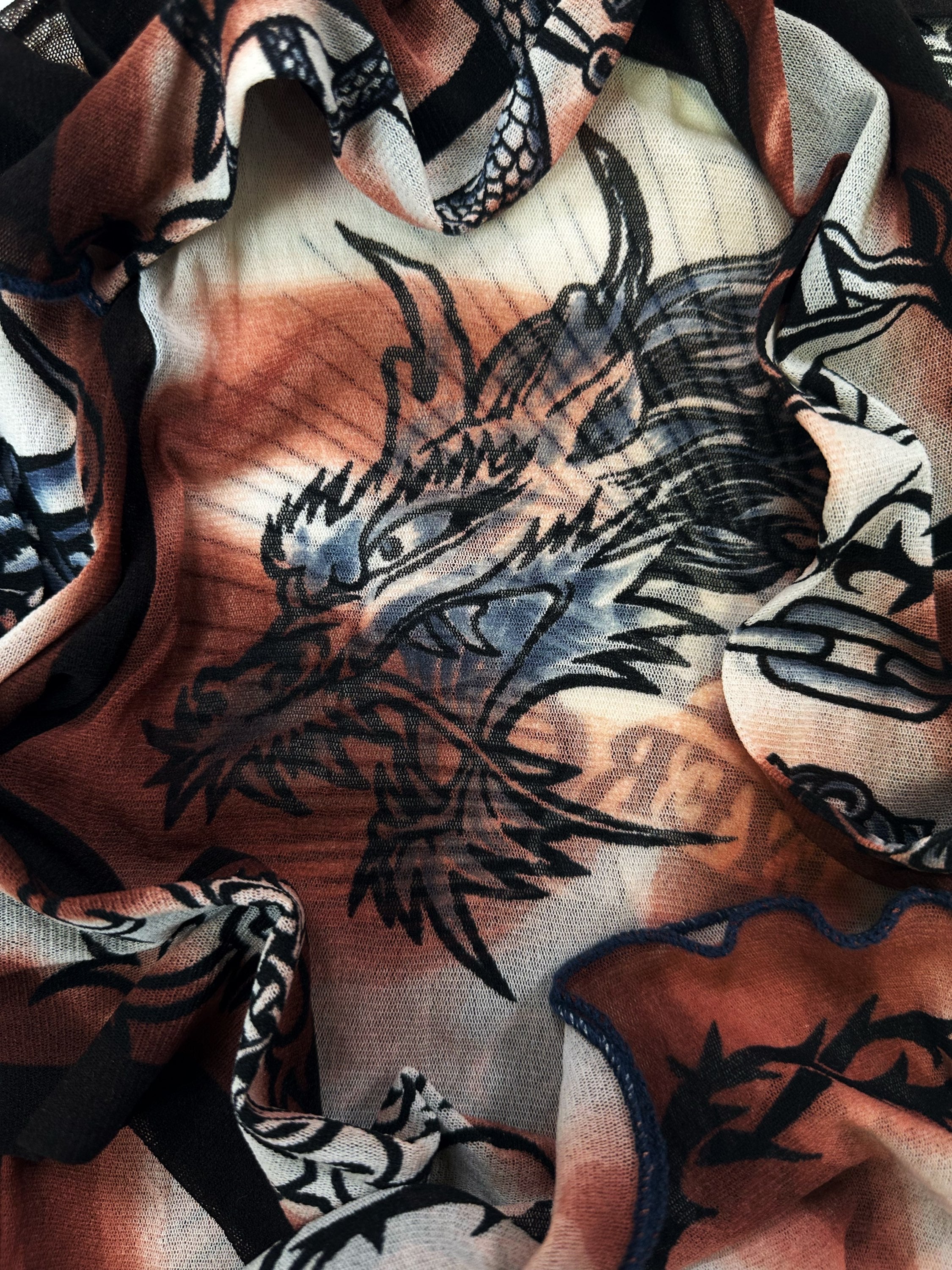 SS96 Jean Paul Gaultier ‘Safe Sex Forever’ Tattoo Mesh Long Sleeve