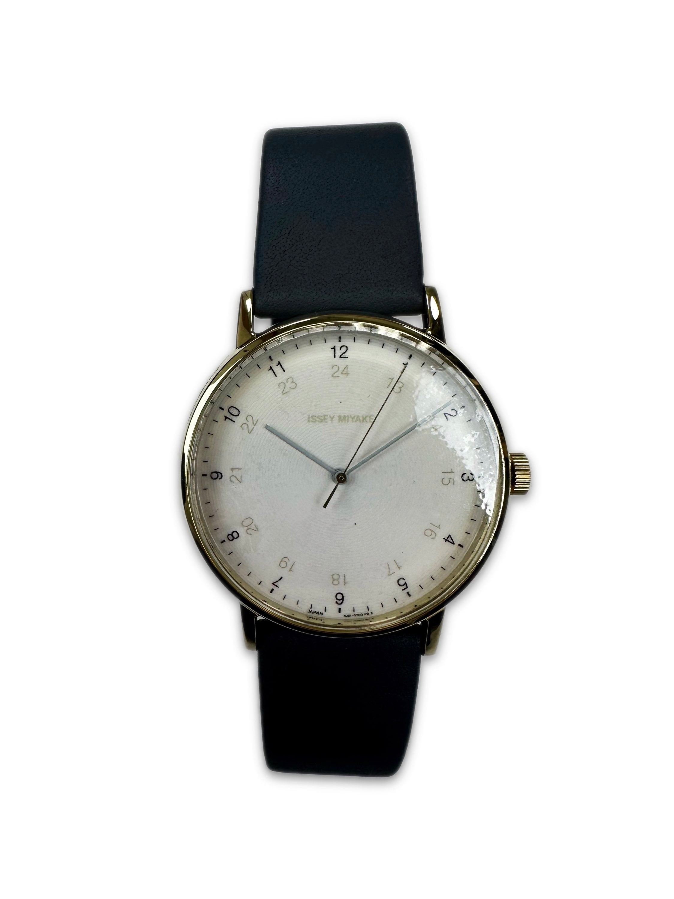 90s Issey Miyake by Hiro Iwaska Leather Band White Face Wrist Watch