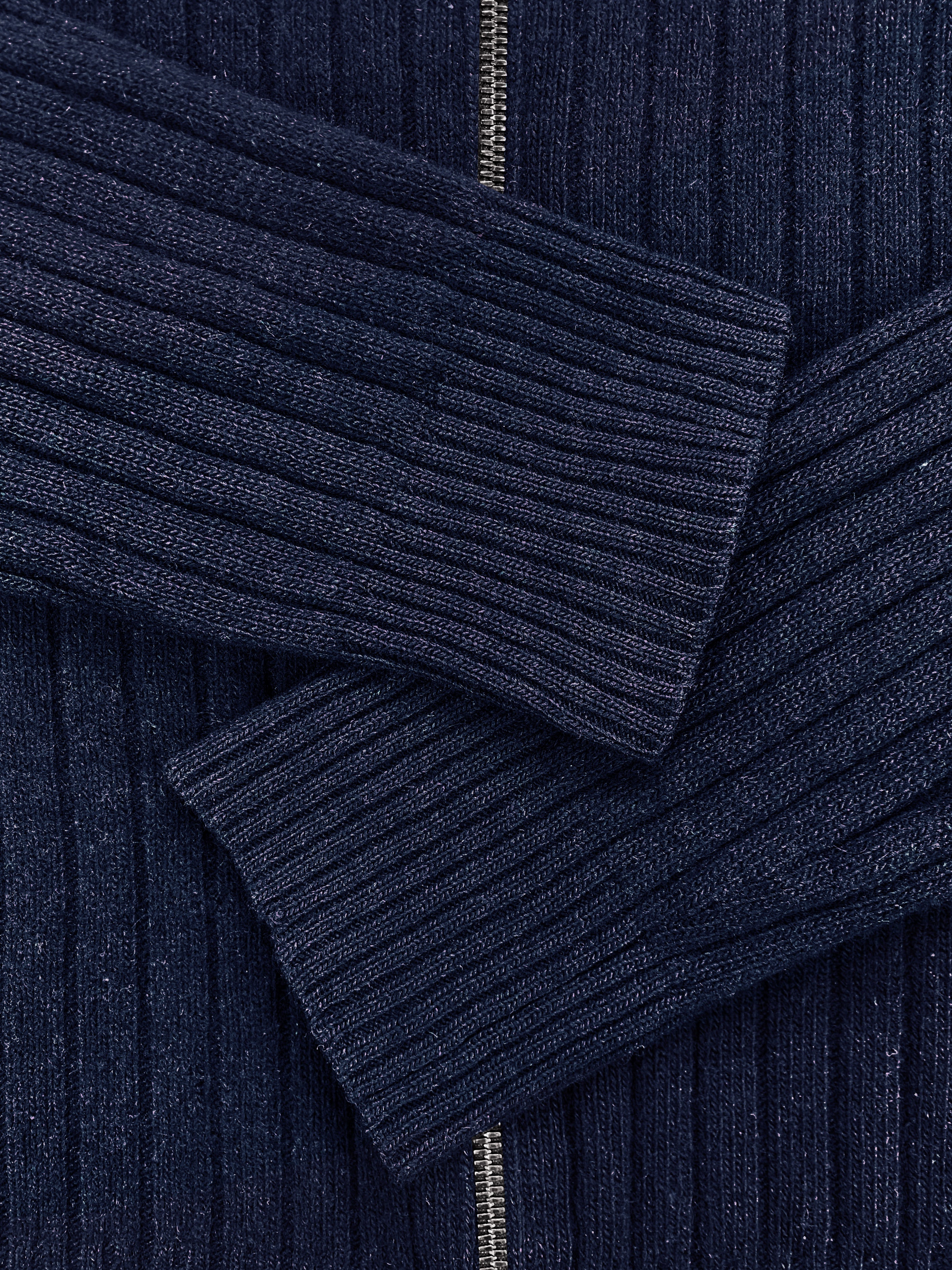 Prada Full-zip Ribbed Navy Blue Sweater