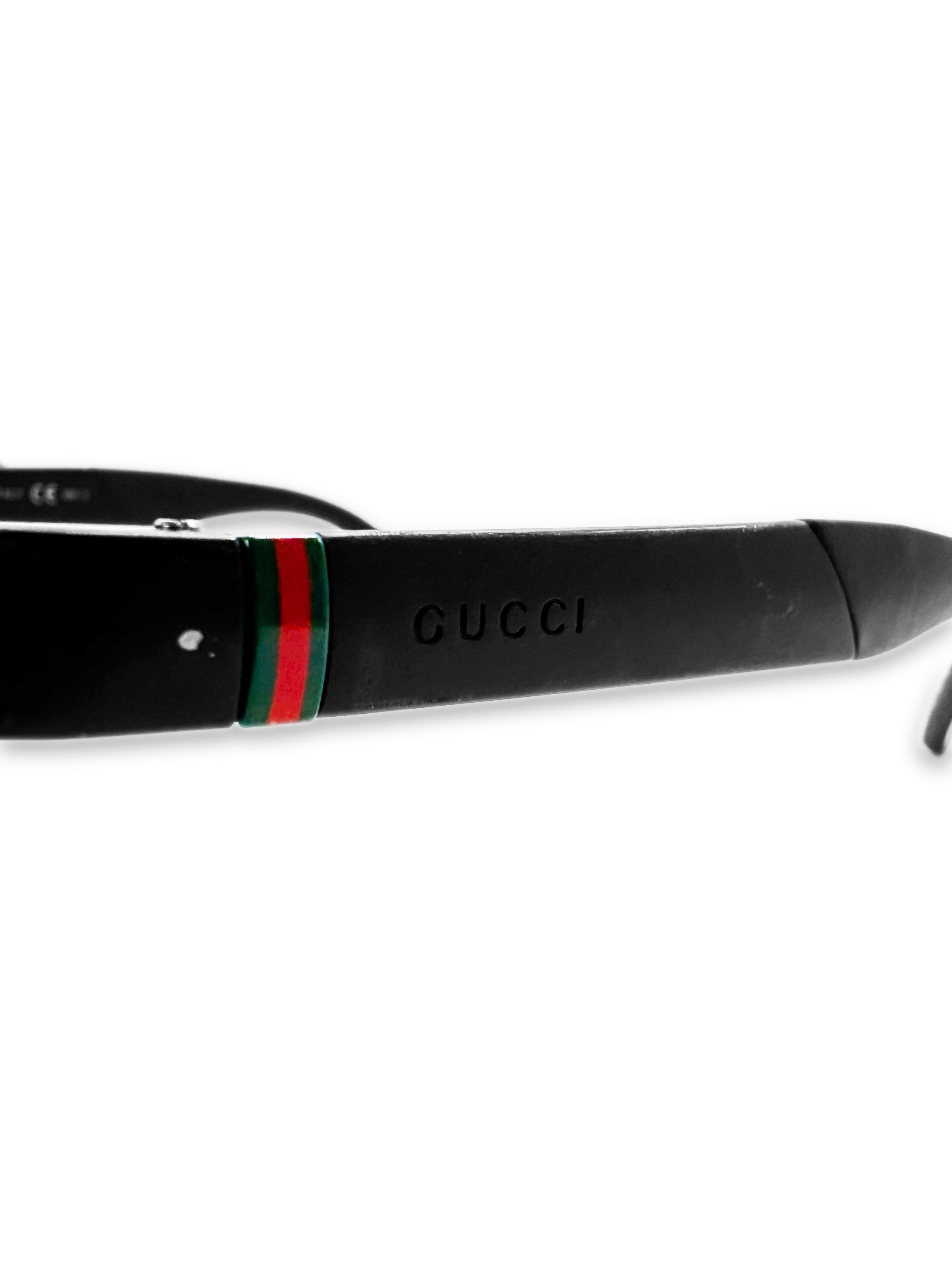 00s Gucci Triple Stripe Etched Aviator Sunglasses