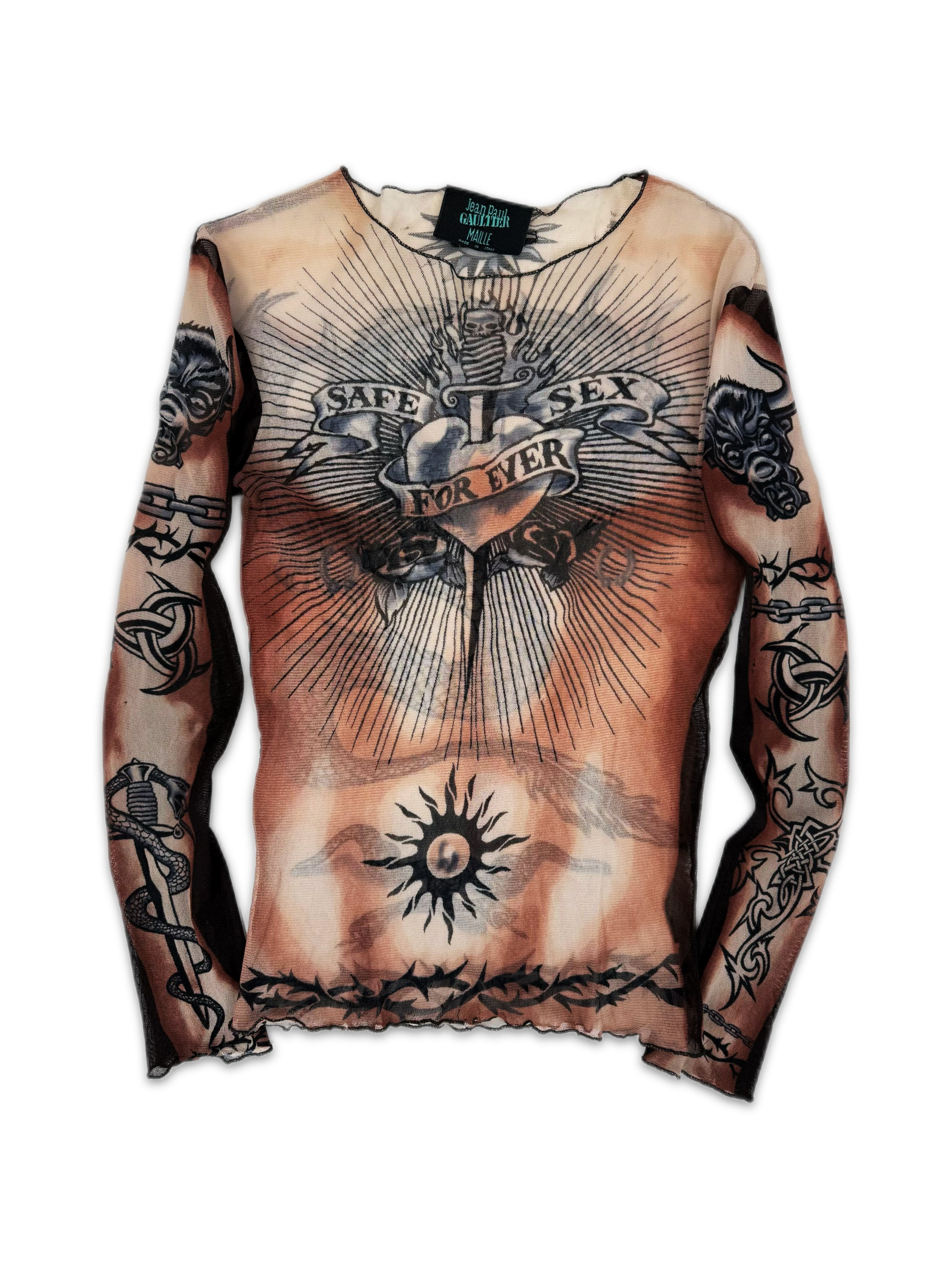SS96 Jean Paul Gaultier ‘Safe Sex Forever’ Mesh Tattoo Tank-top