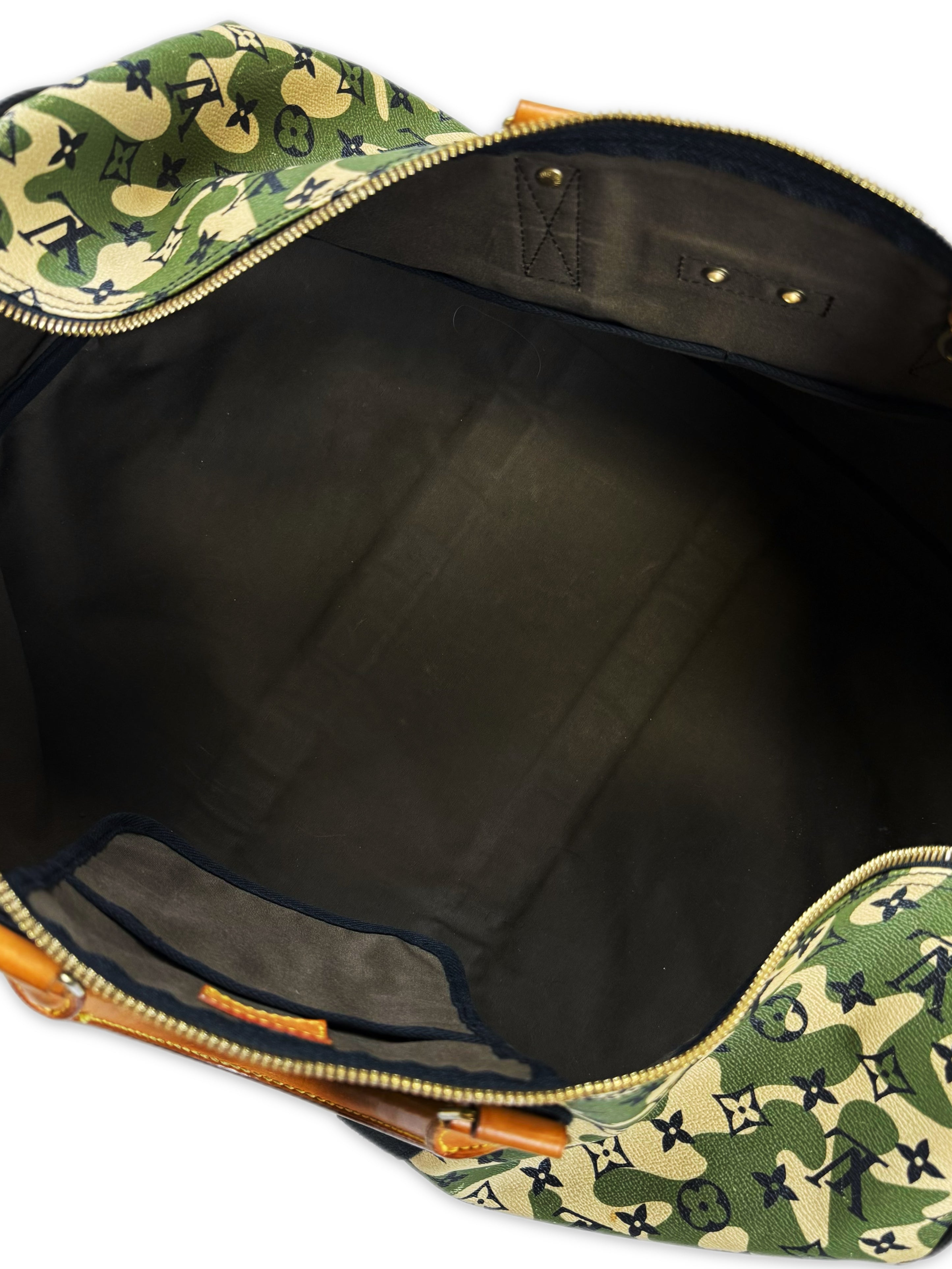 2007 Louis Vuitton x Takahashi Murakami Green Camo Keepall 55 Duffle Bag