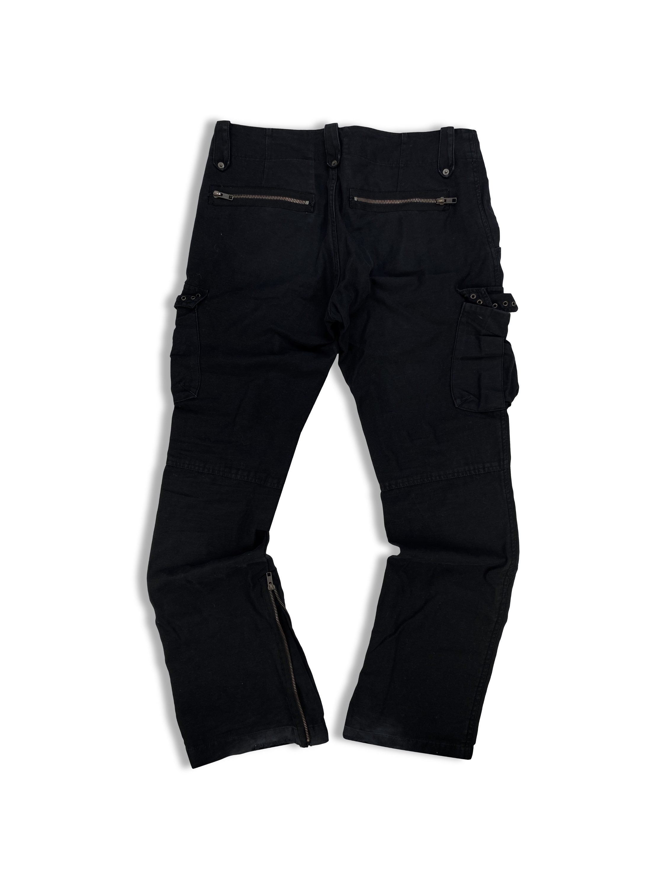 90’s Katharine Hammett Black Flared Metallic Cargo Pants