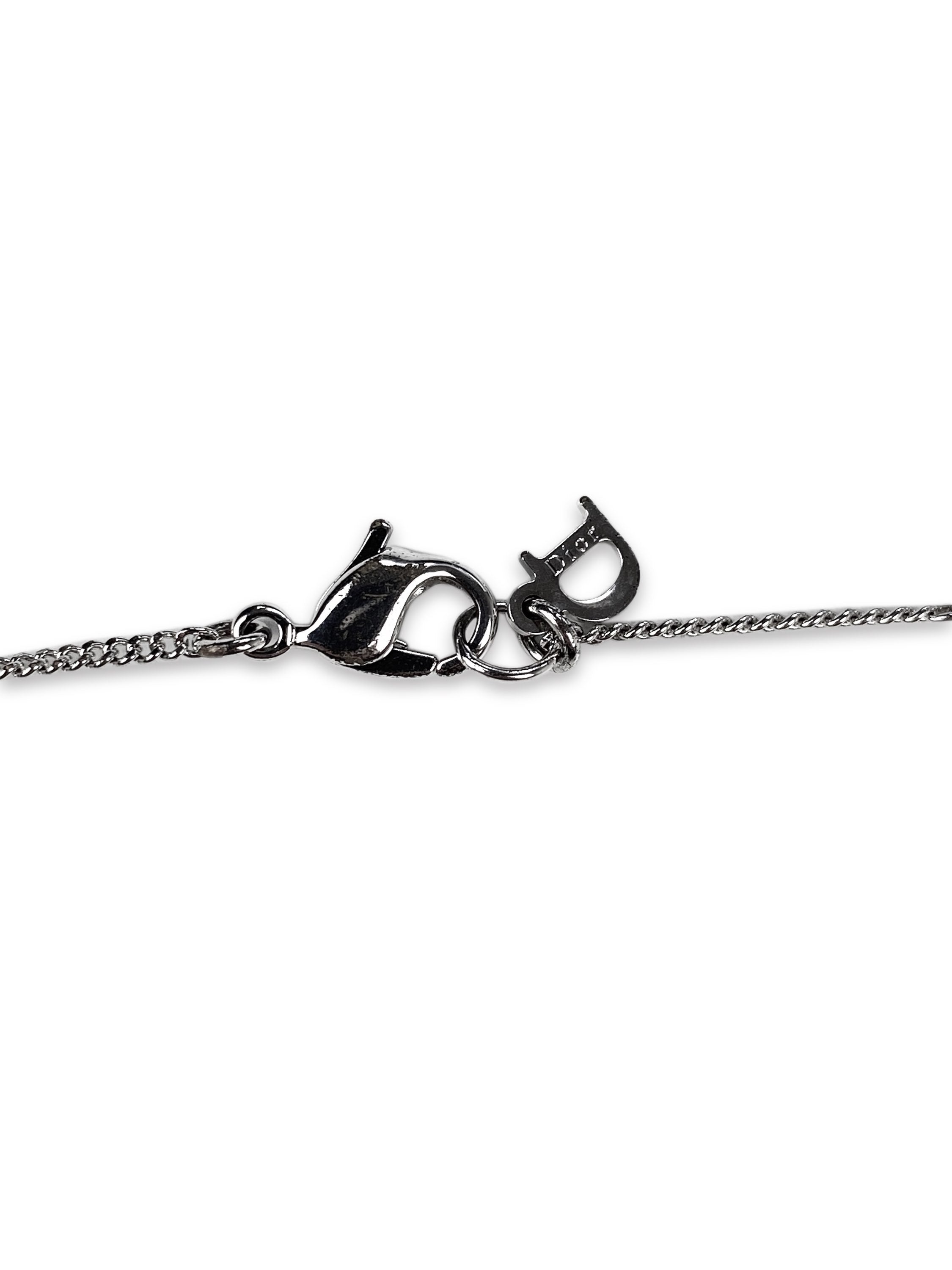 Dior ‘Cross’ Rhinestone Silver Pendant Chain Necklace
