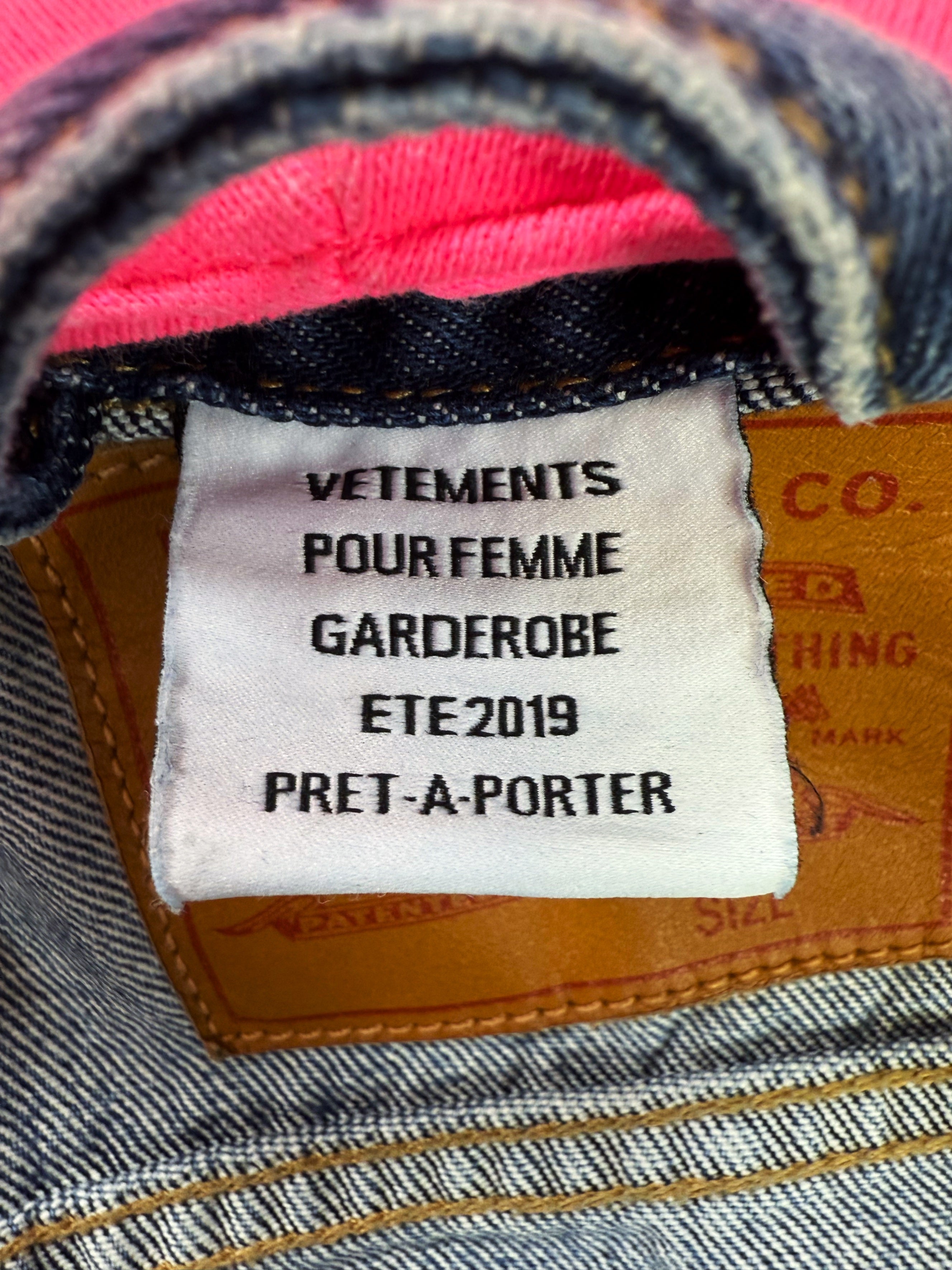 AW19 Vetements x Levi’s Neon Pink / Blue Hooded Denim Jacket