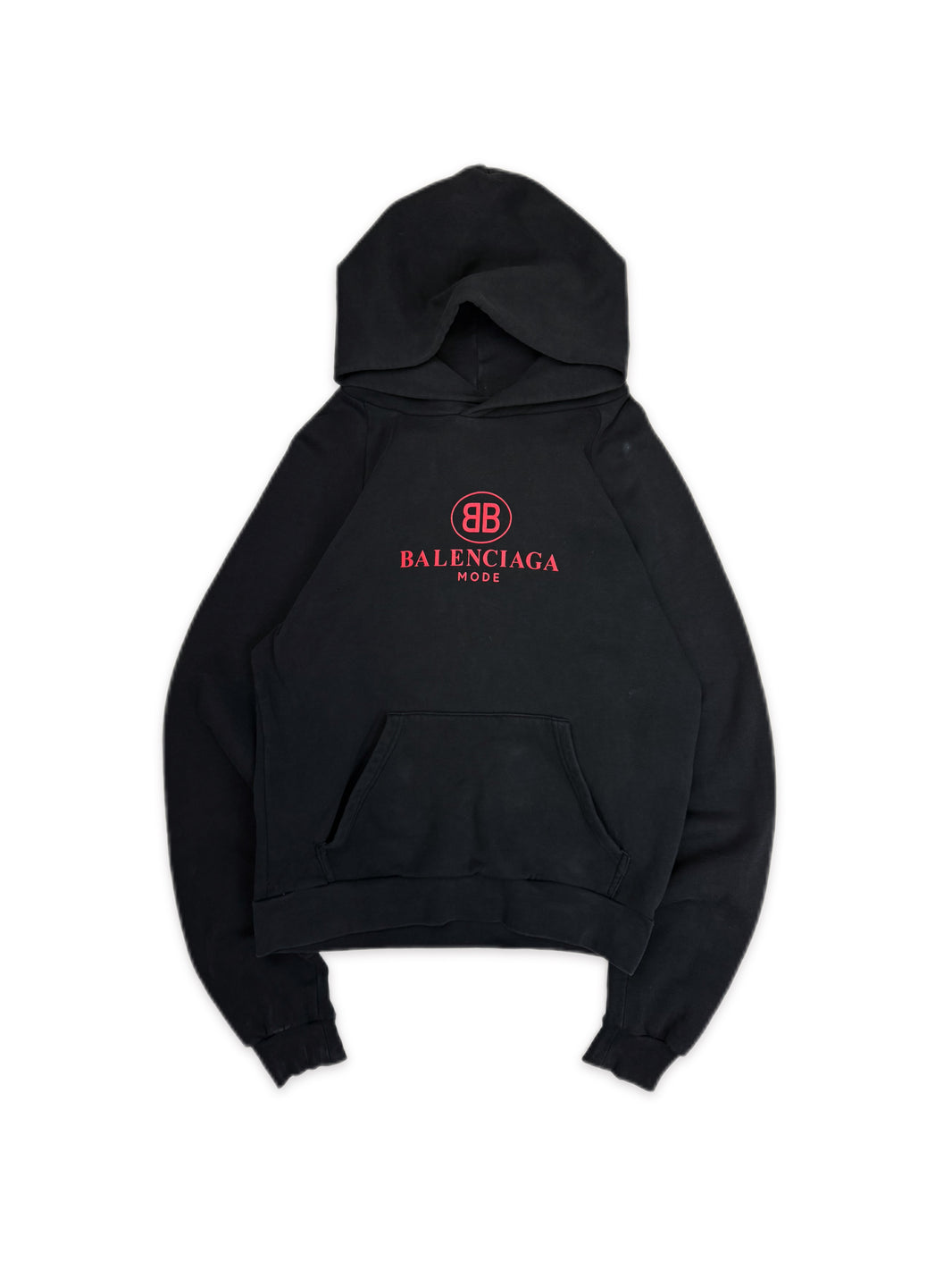 AW18 Balenciaga Mode BB Red Logo Black Heavy Weight Hoodie