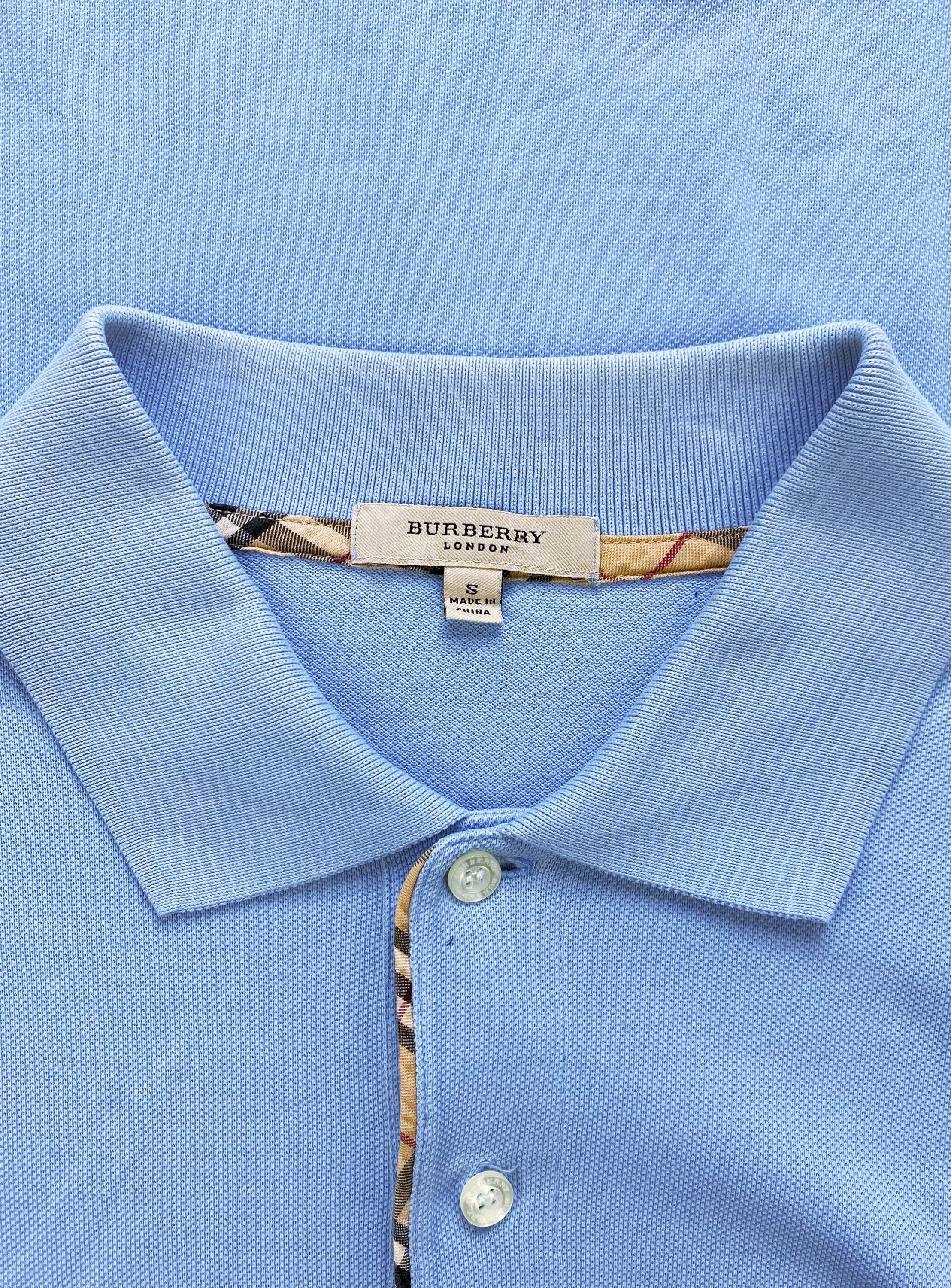Burberry Nova Check Embroidered Logo Baby Blue Collared Polo