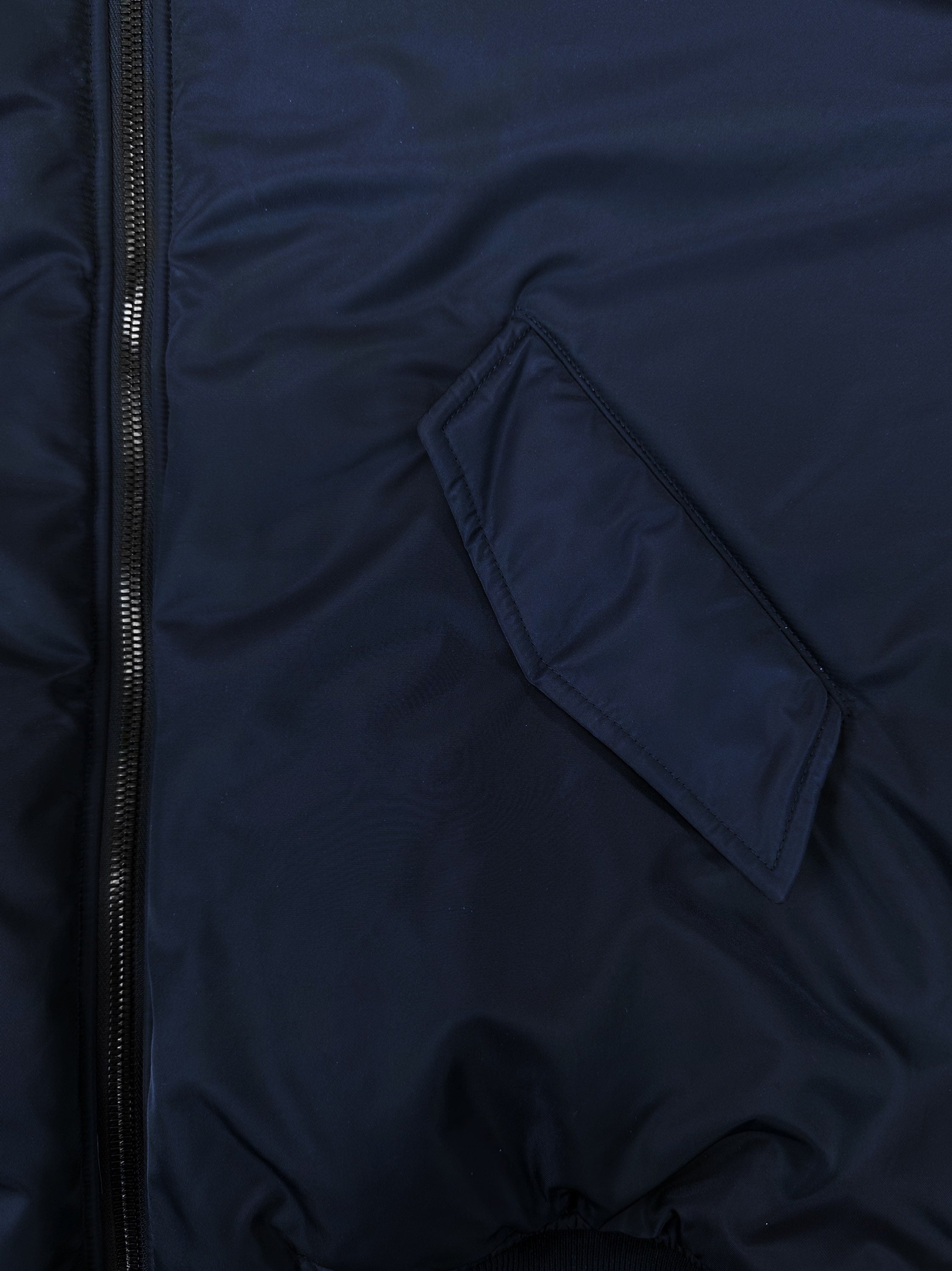 AW21 Balenciaga Faux Fur ‘Split Hood’ Blue Nylon Bomber Jacket