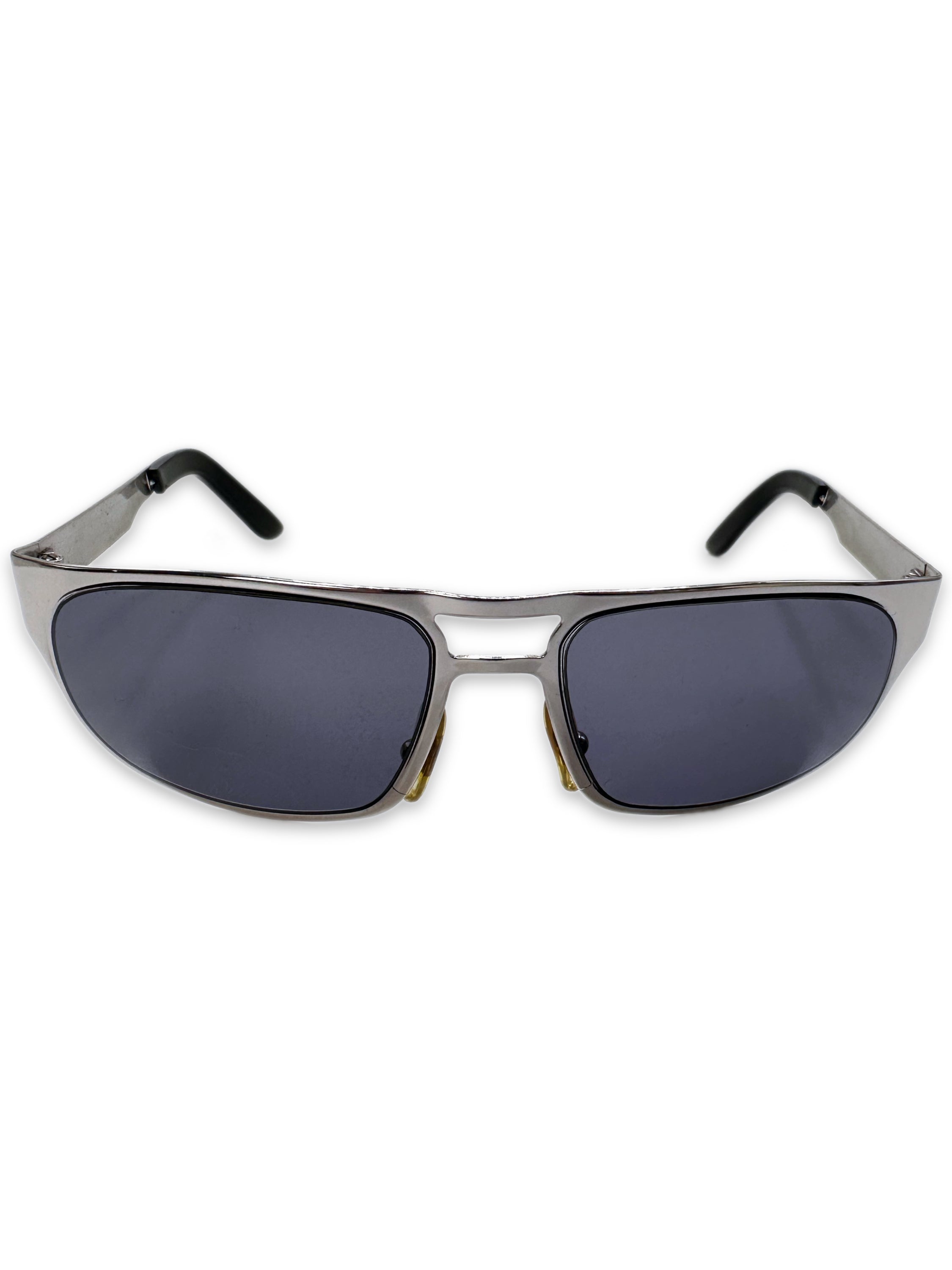 00s Gucci Blue Tint Metallic Frame Etched Logo Sunglasses