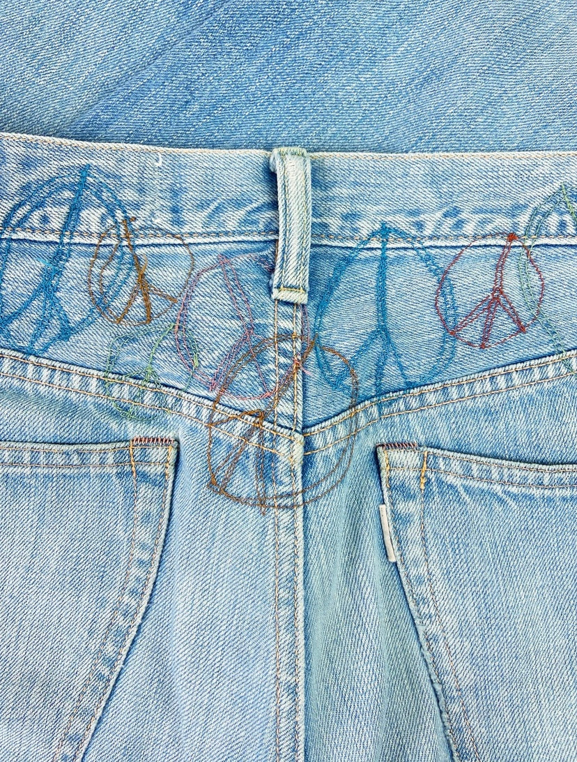 Kapital Embroidered Peace Emblem Stone Wash Denim