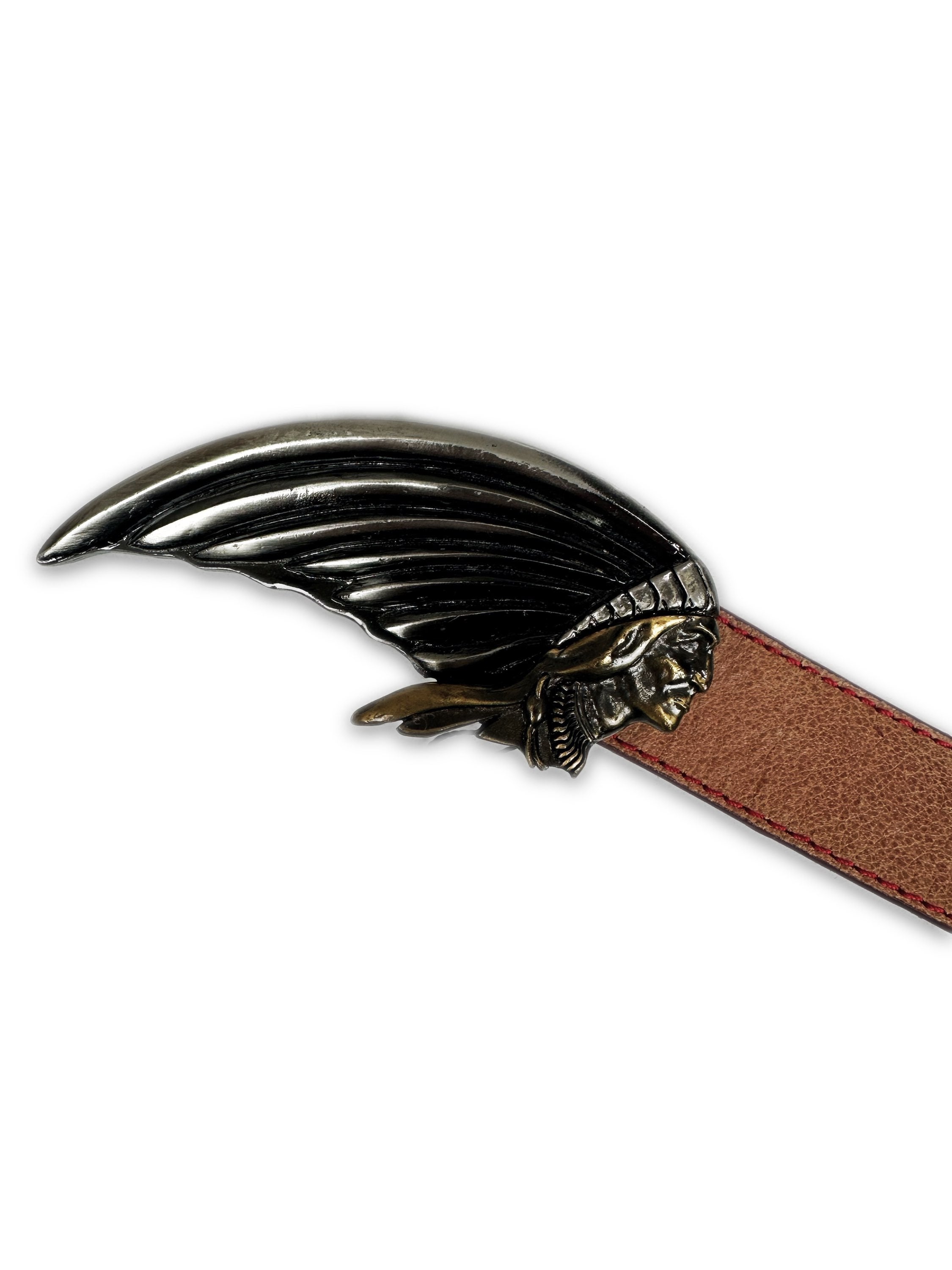 00s Tornado Mart Silver Tribal Buckle Leather Belt