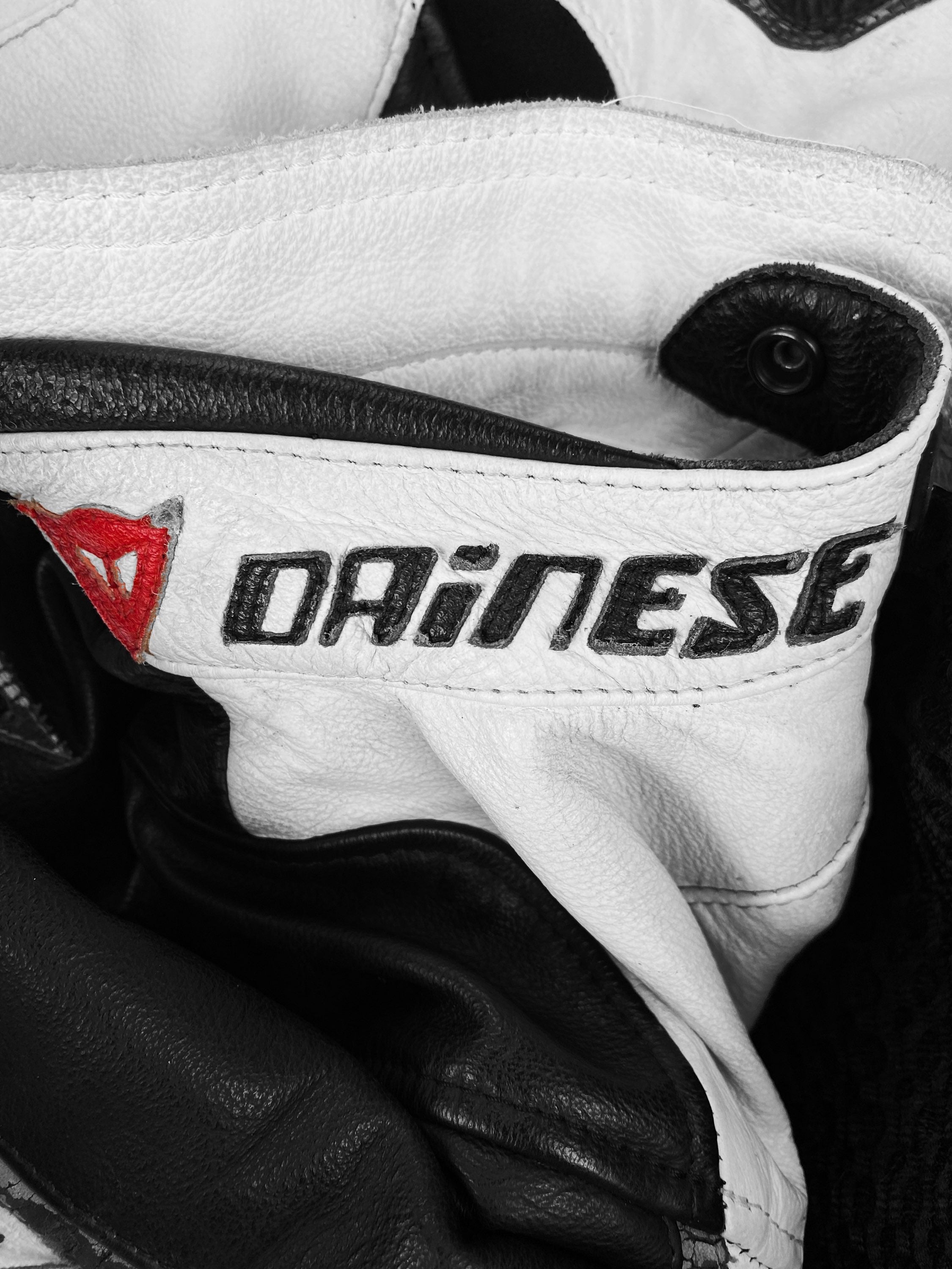 Dainese Leather Two Tone High Neck Spellout Logo Jacket