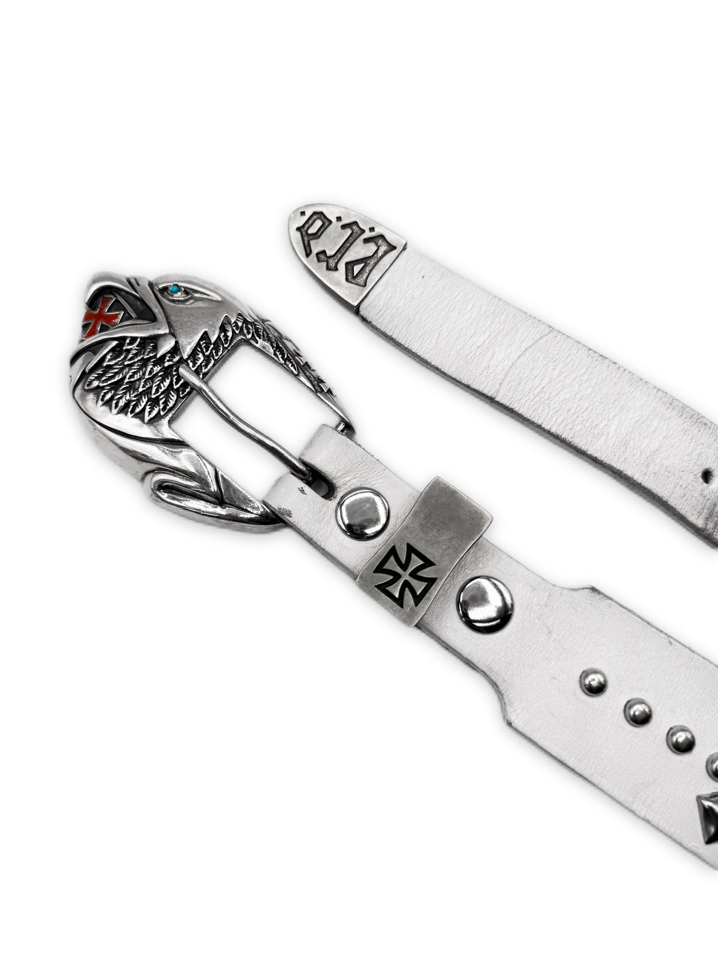 Enfants Riches Deprimes Eagle Buckle Studded While Leather Belt