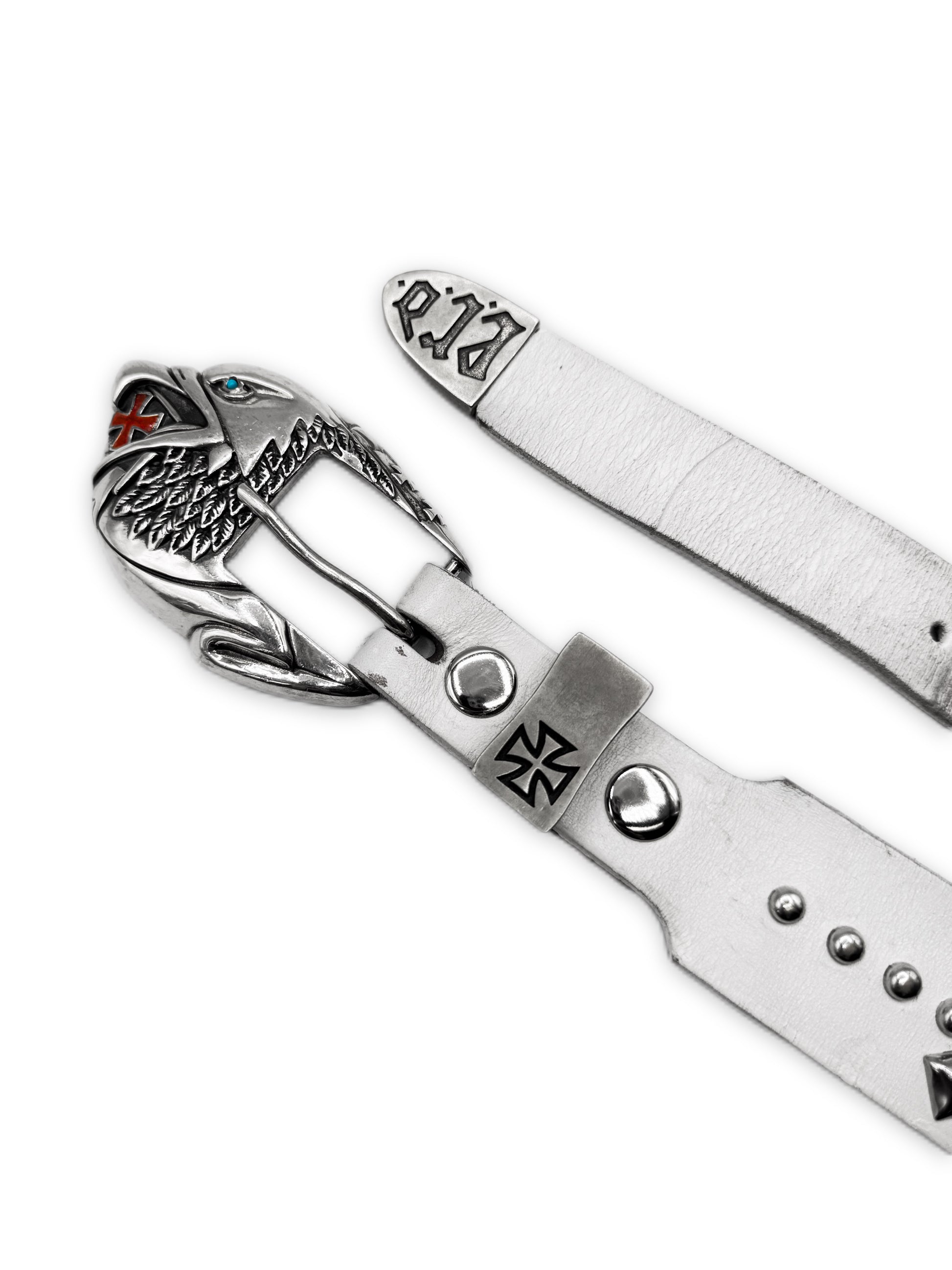 Enfants Riches Deprimes Eagle Buckle Studded While Leather Belt