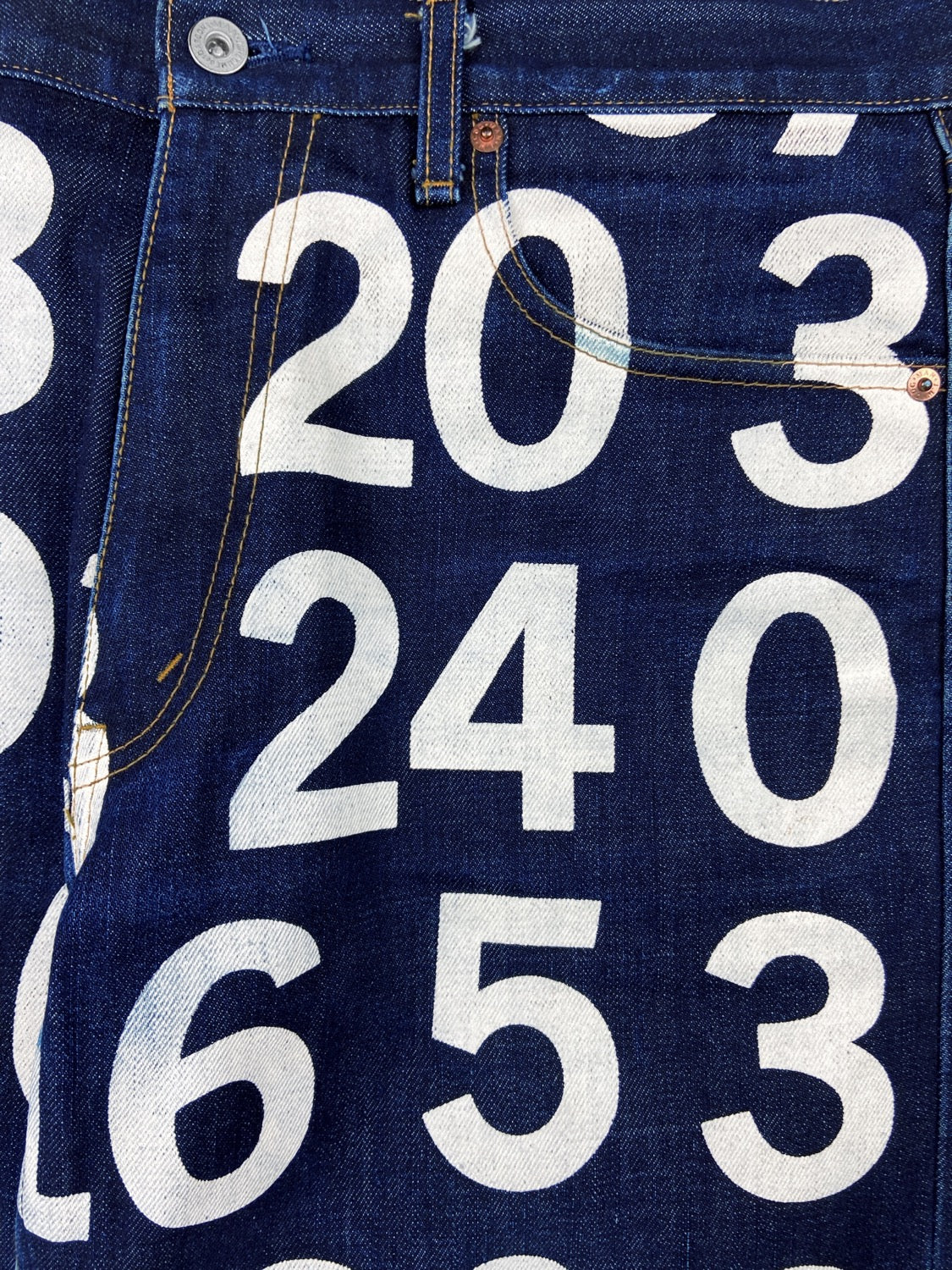 SS03 Junya Watanabe “Numbers” Hand Painted Indigo Denim