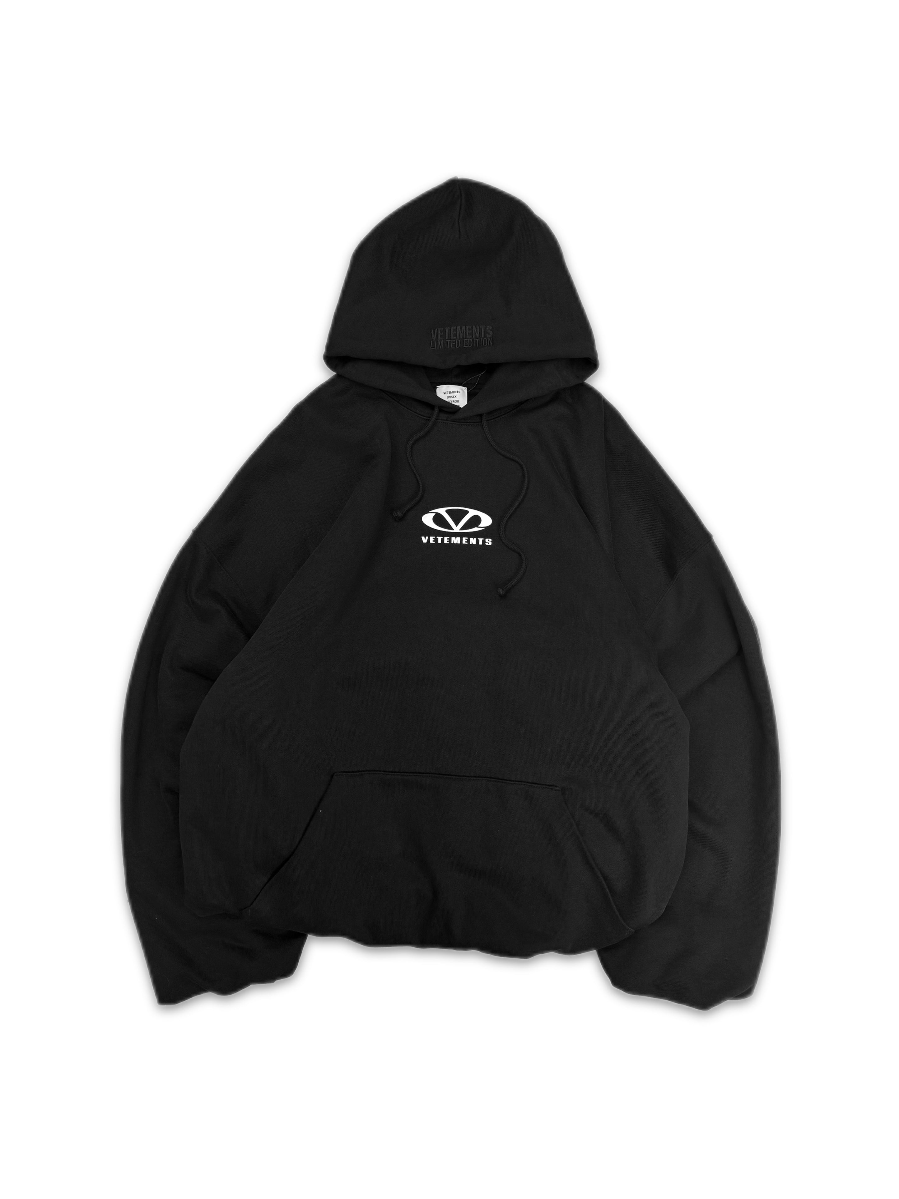 Vetements Limited Edition Chest Logo Hidden Seam Black Hoodie