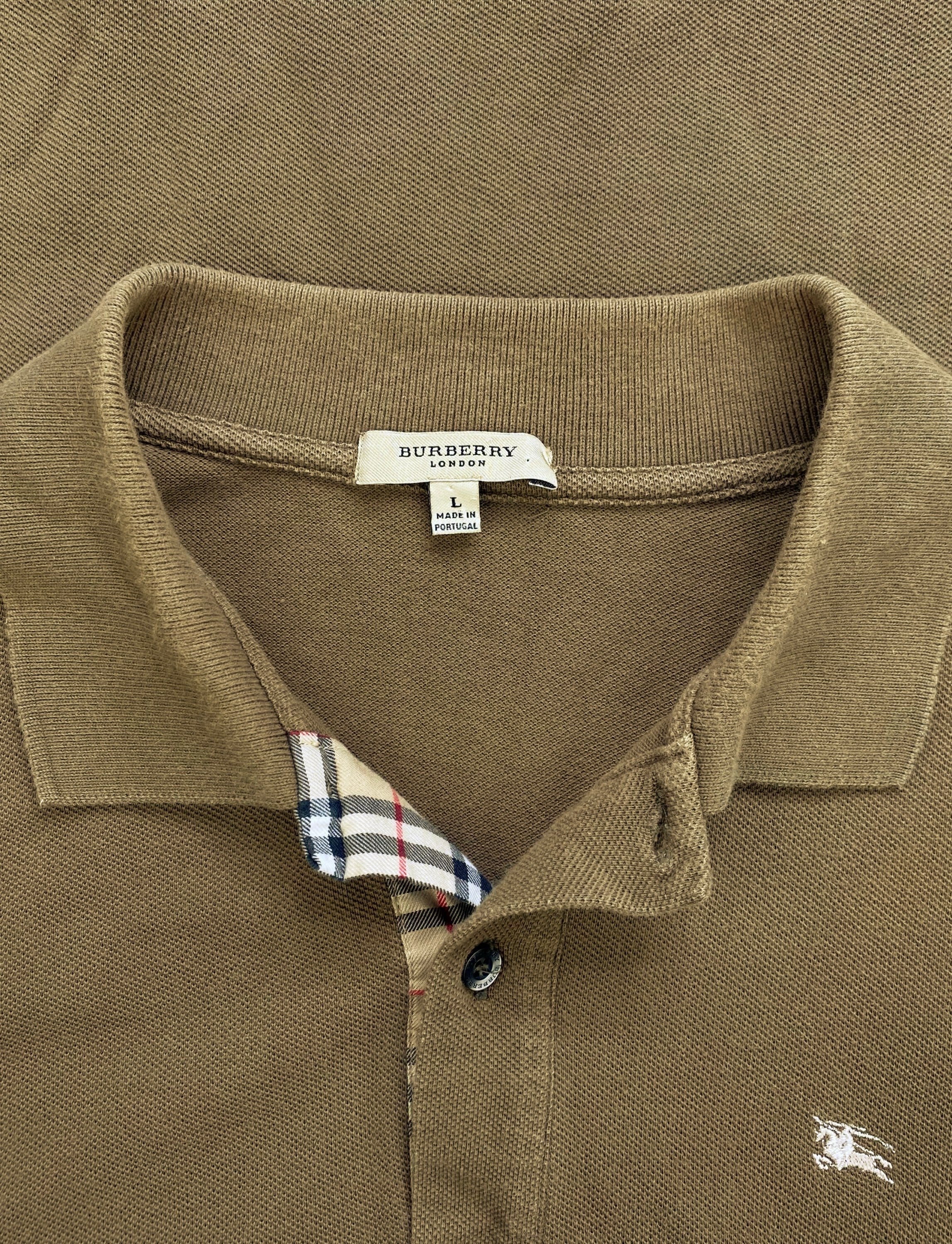 Burberry Nova Check Embroidered Olive Green Collared Polo