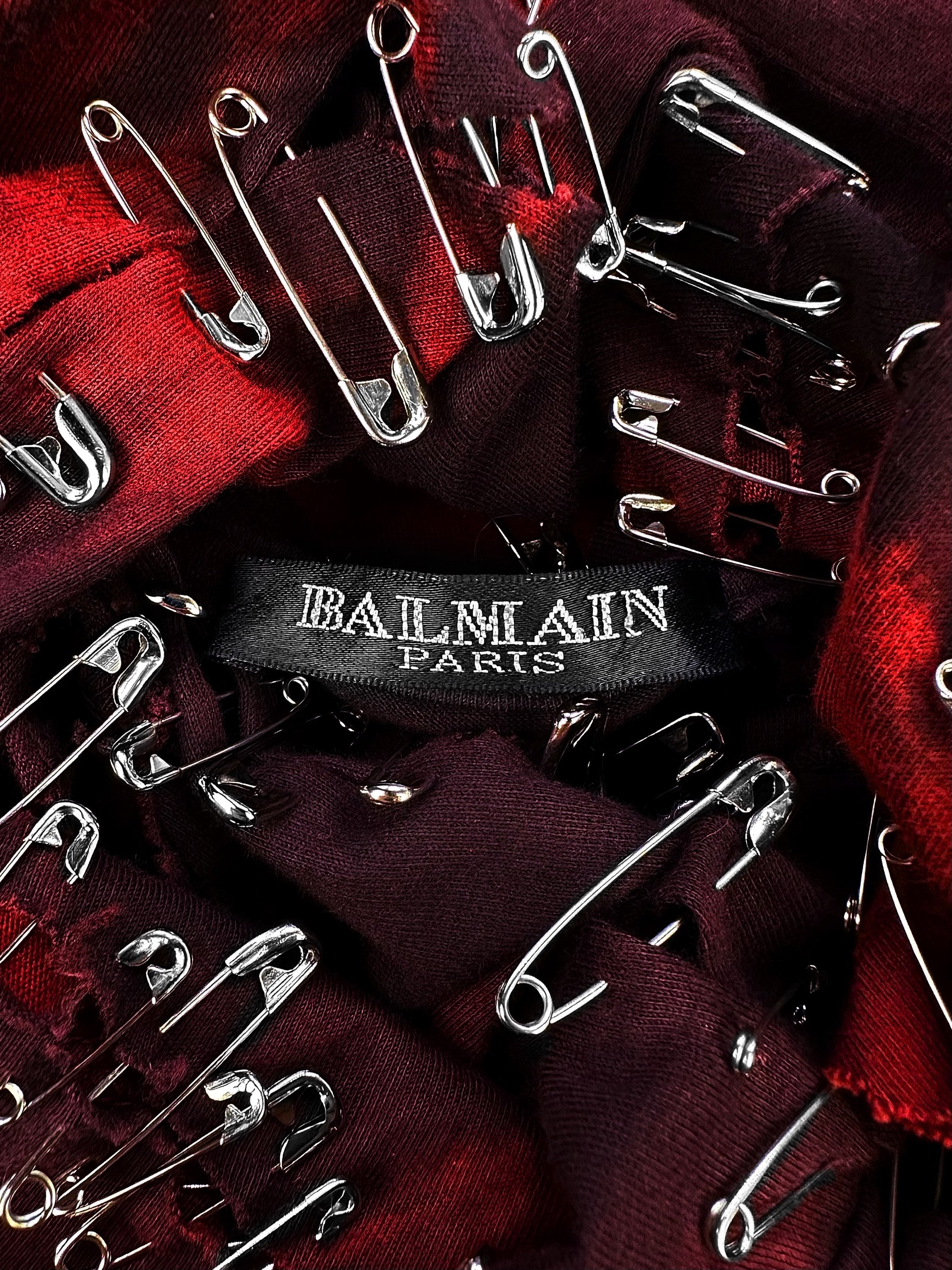SS11 Balmain by Christophe Decarnin ‘Safety Pin’ Distressed Blood Red Tank Top