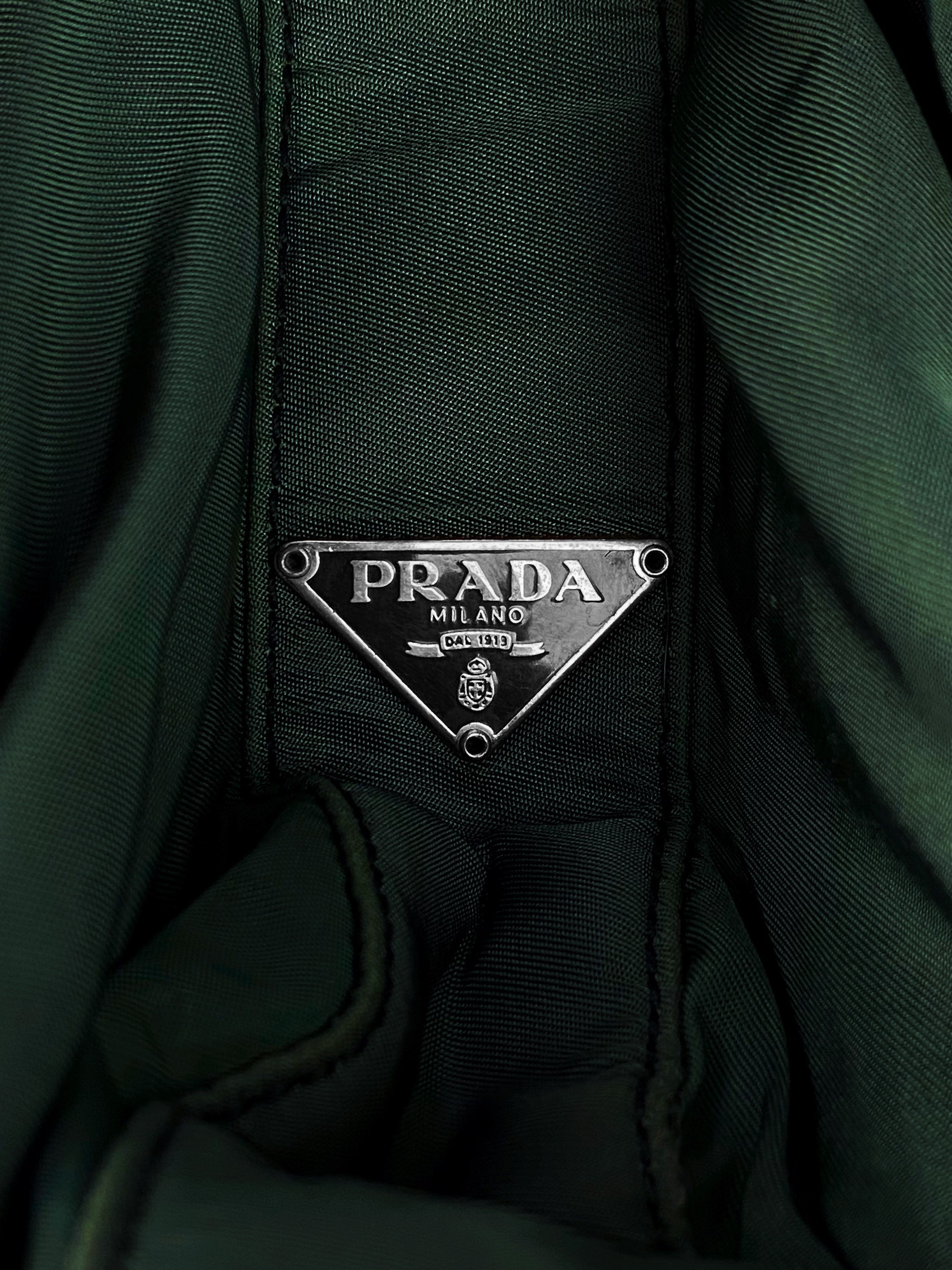 Prada Nylon Forest Green Triangle Logo Shoulder Bag