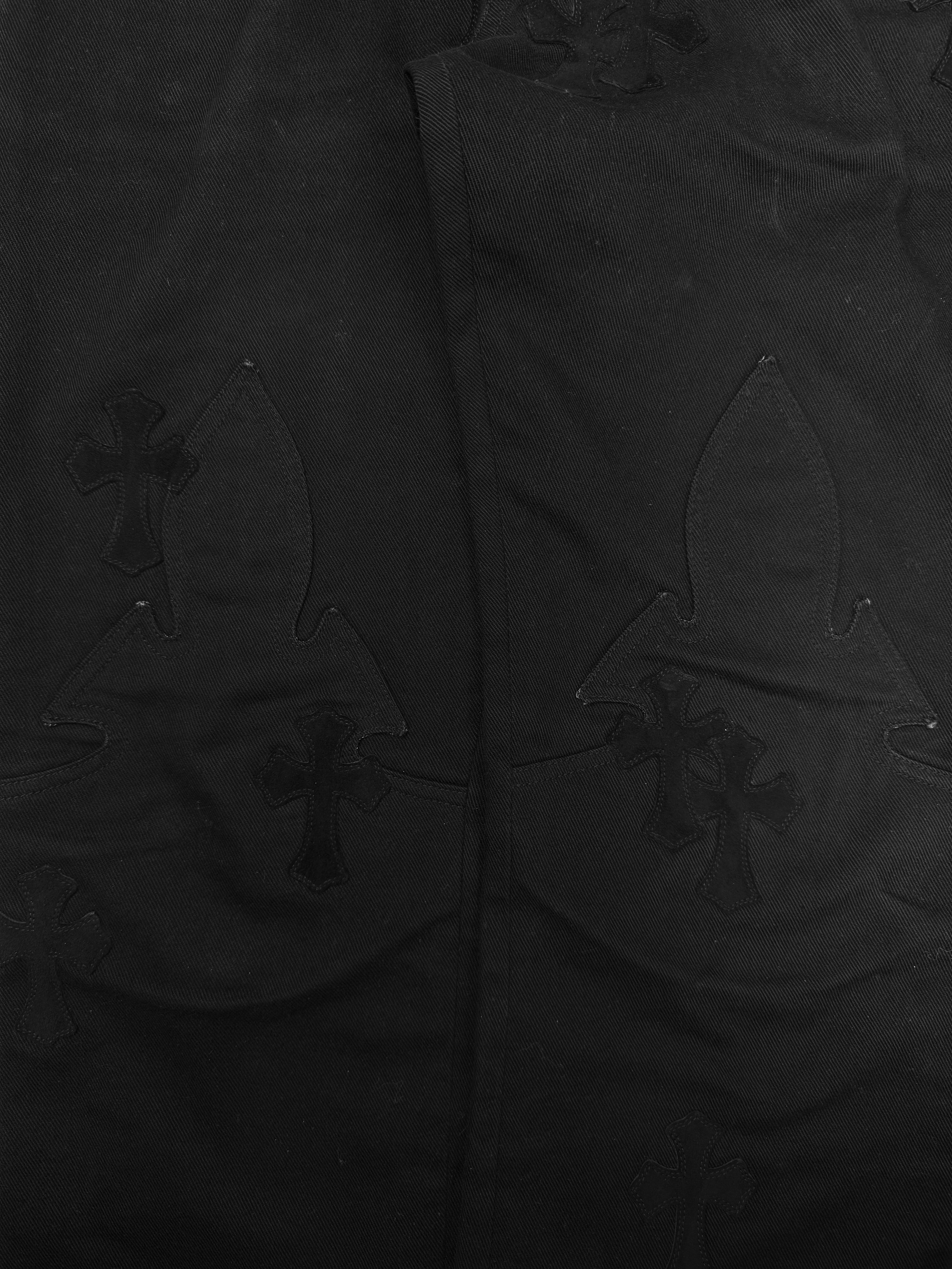 Chrome Hearts XL 46 Silver Cross Patch Fleur Knee Suede Black Denim