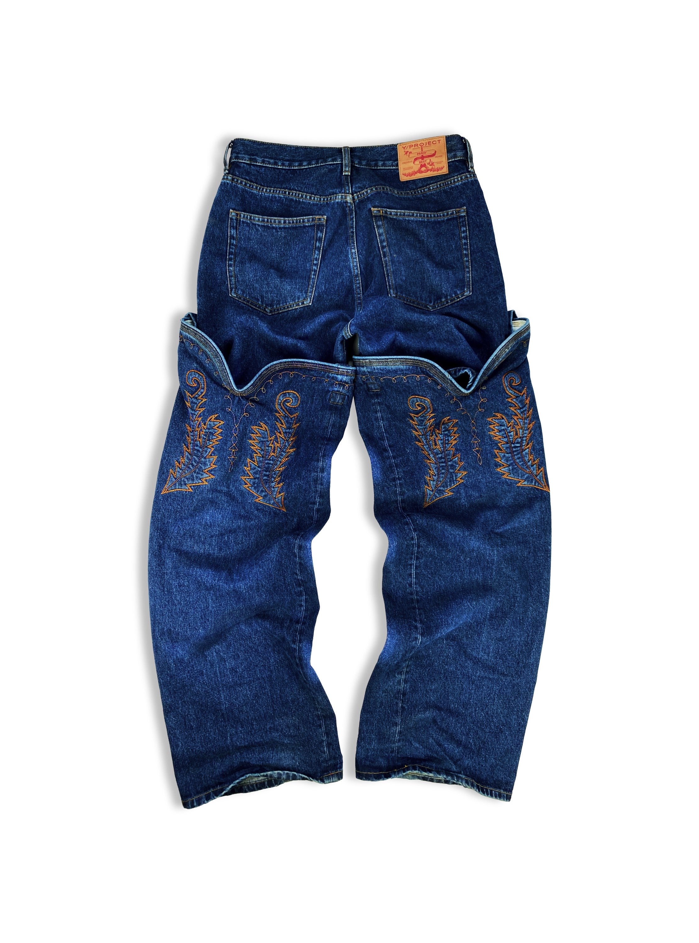 AW21 Y/Project Cowboy Cuff Indigo Wash Bootcut Denim Jeans