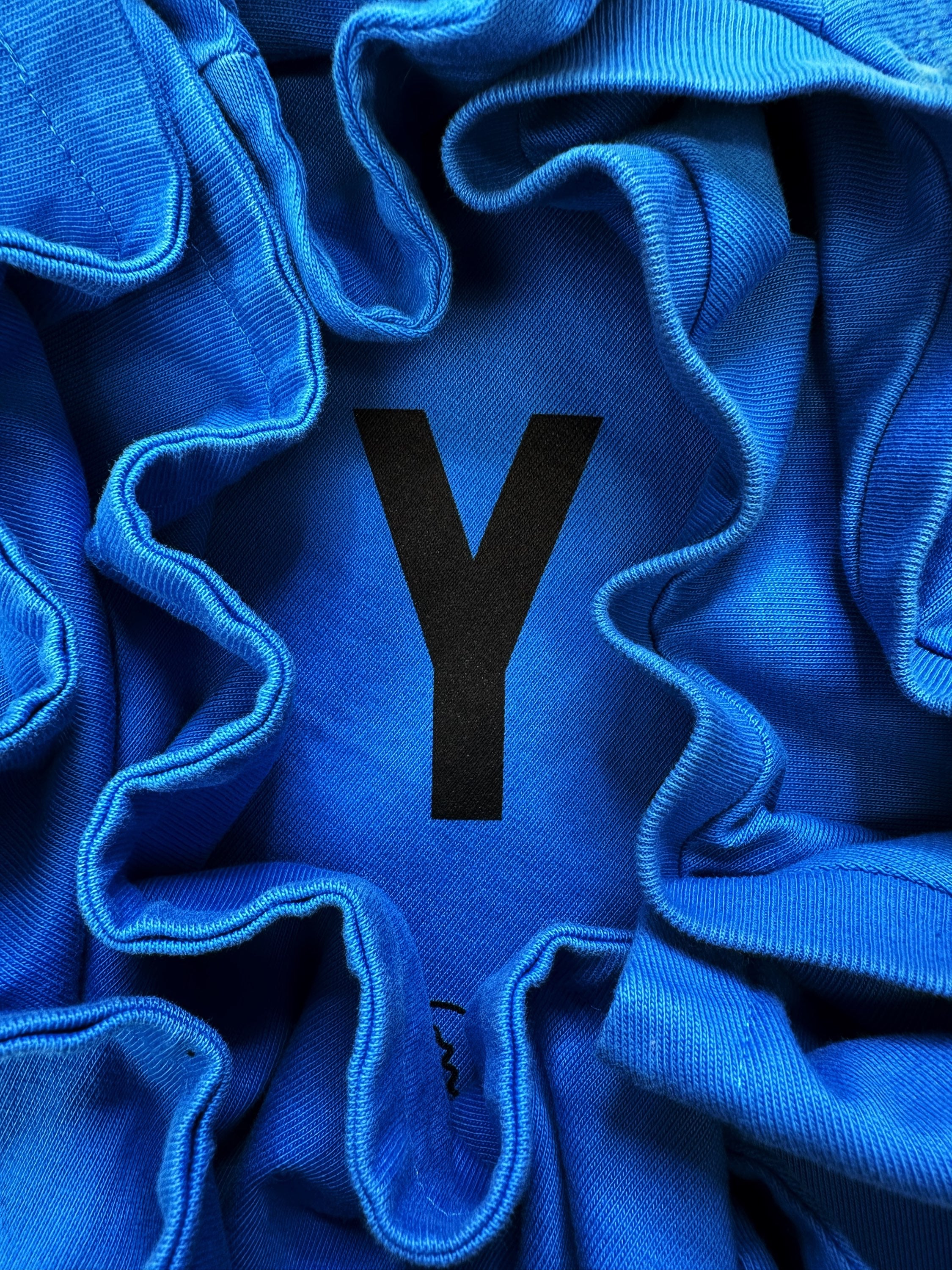2020 Yeezy UNRELEASED SAMPL ‘YCA’ Collegiate Logo Cropped Blue T-Shirt