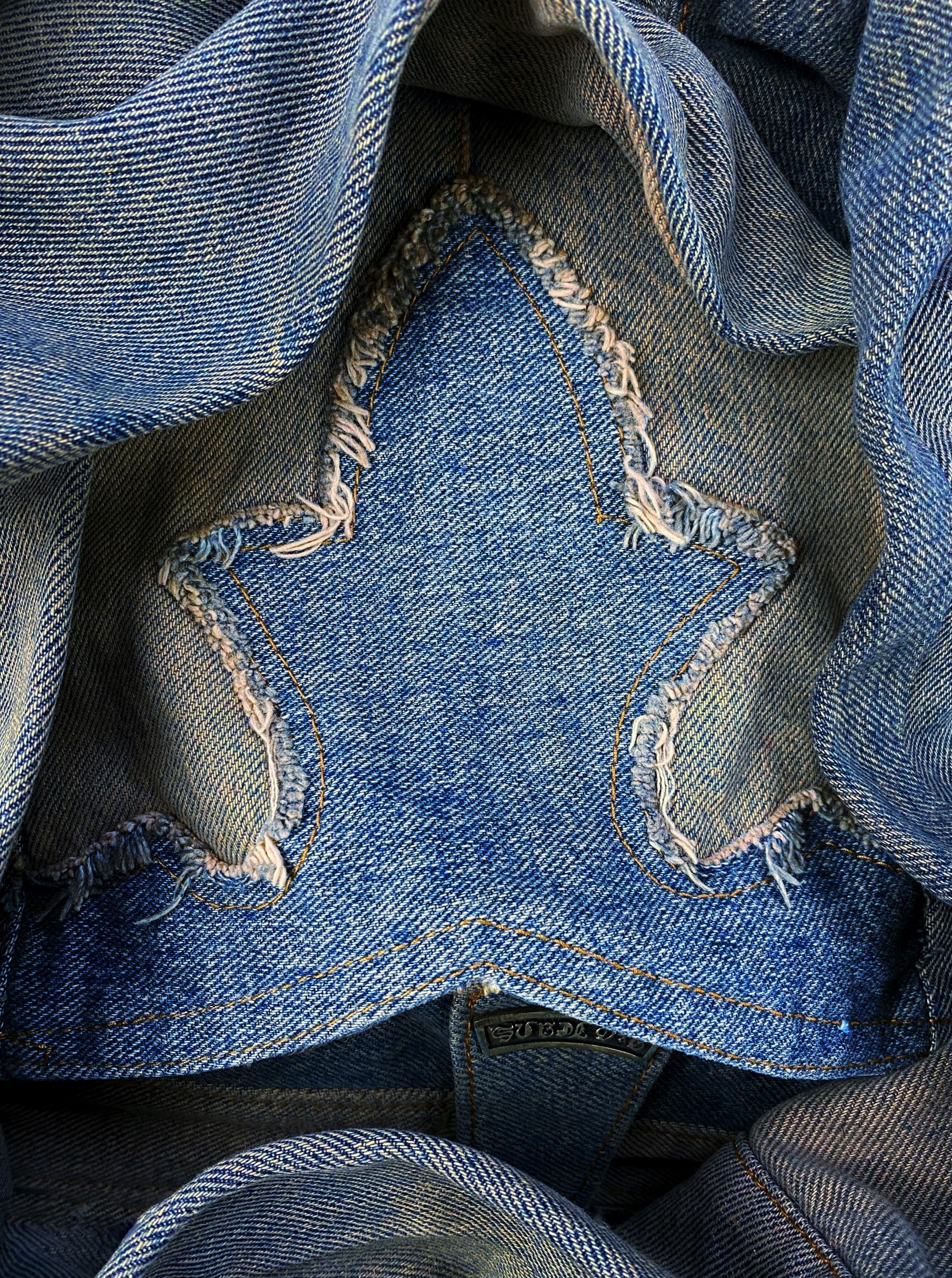 00s A&amp;G Rock ‘n Roll Couture ‘Floury Cross’ Laced Patchwork Denim