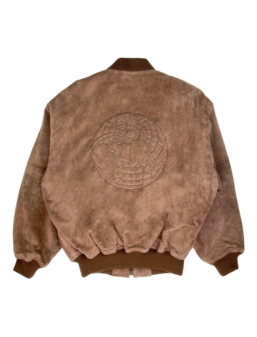 1990’s Hai Sporting Gear Suede Globe Panelled Bomber Jacket