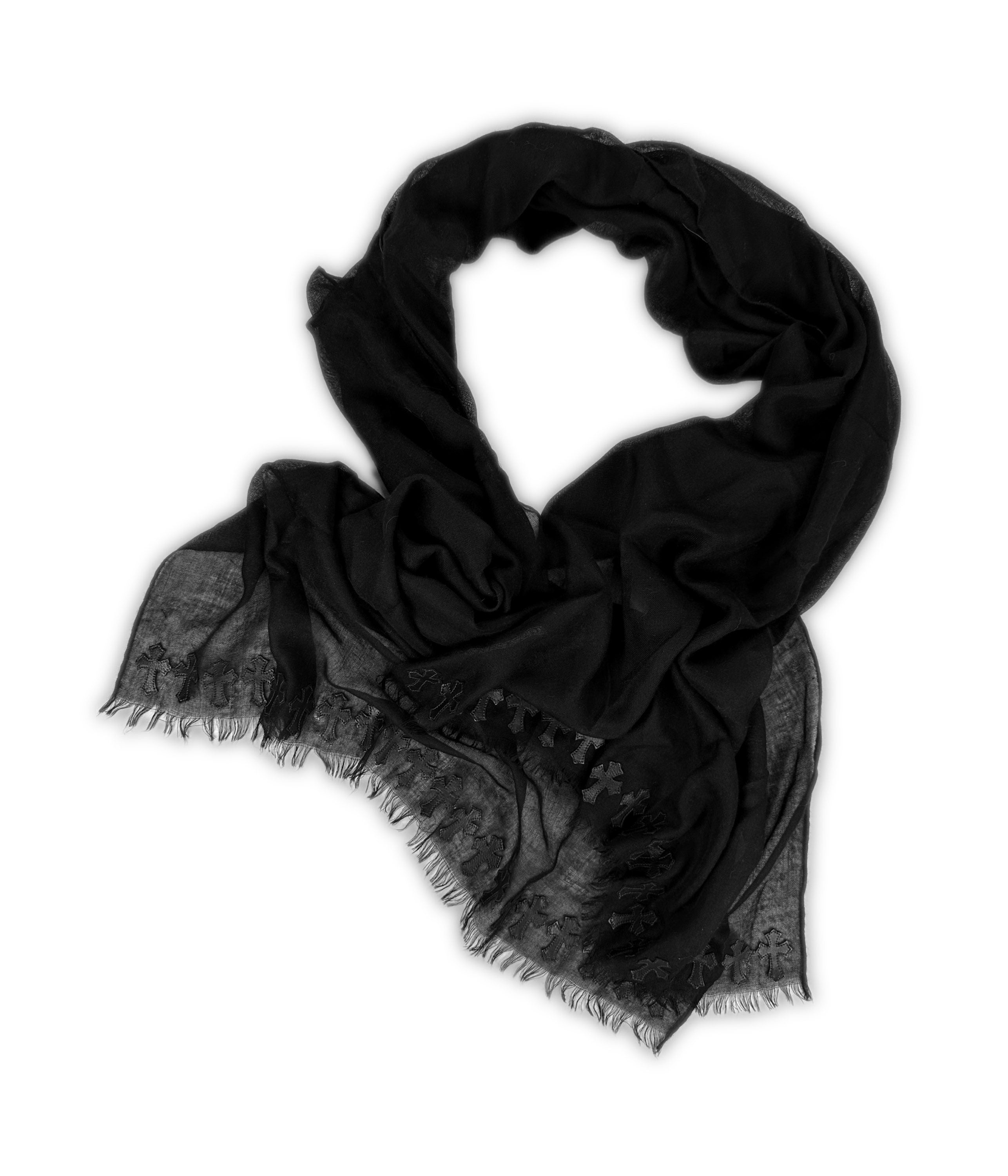 Chrome Hearts ‘44 Cross’ Patched Leather Black Scarf