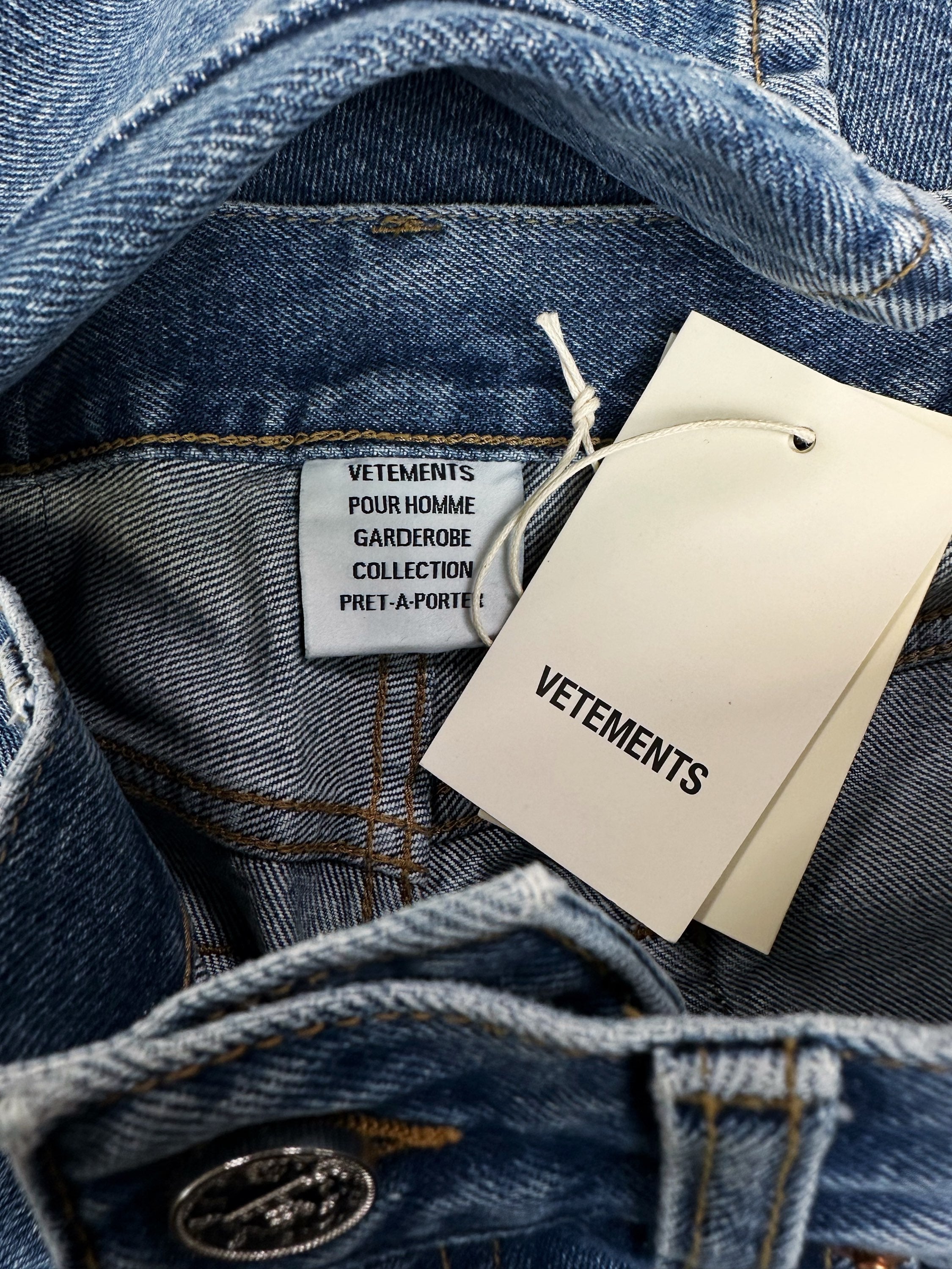 Vetements ‘Censored’ Embroidered Slogan Blue Wash Jeans