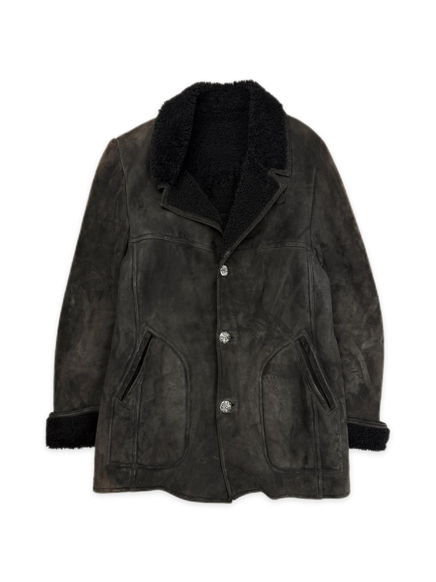 Chrome Hearts Mouton Fur Suede Shearling Lined .925 Silver Sun Faded Jacket