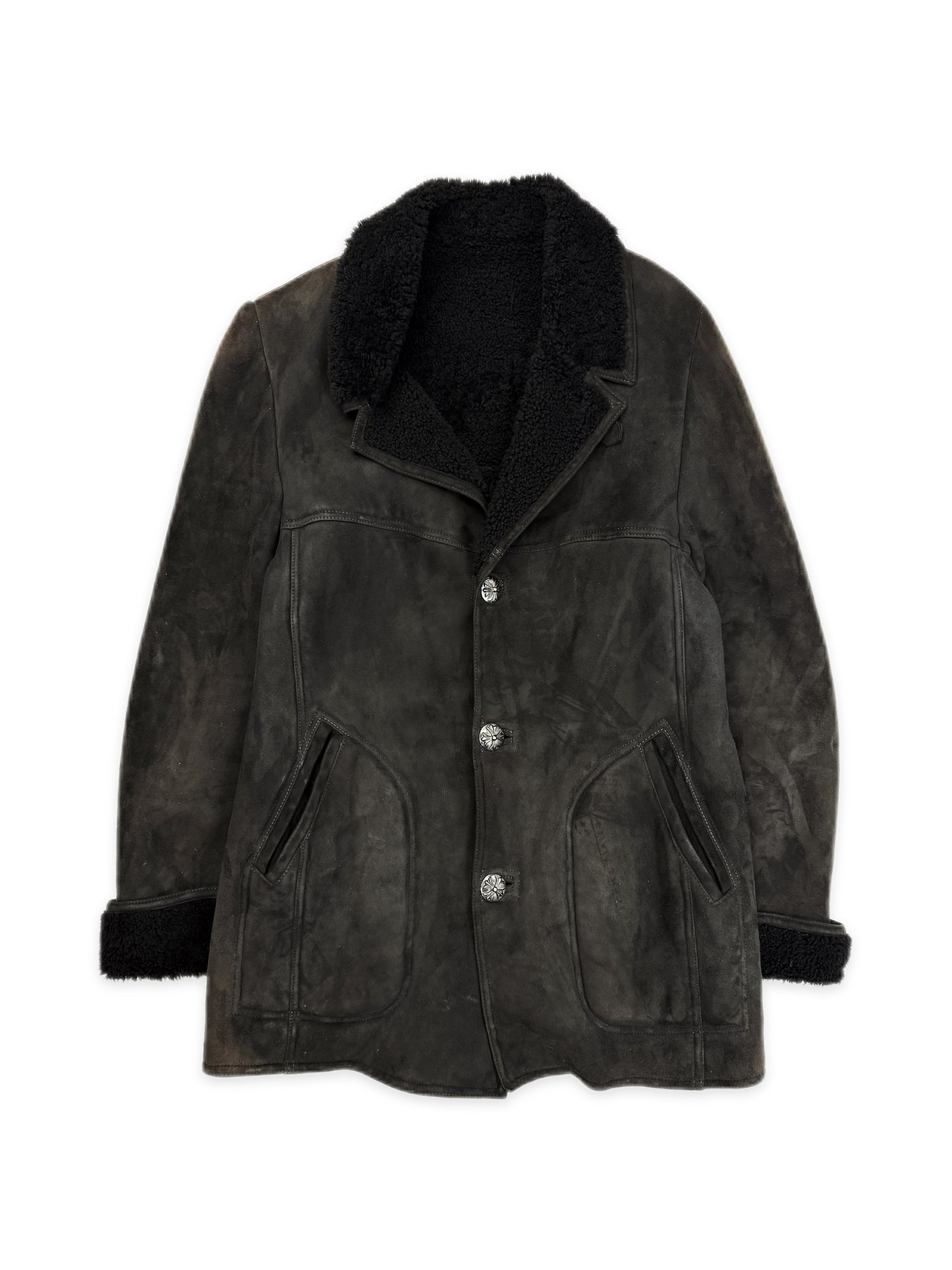 Chrome Hearts Mouton Fur Suede Shearling Lined .925 Silver Sun Faded Jacket